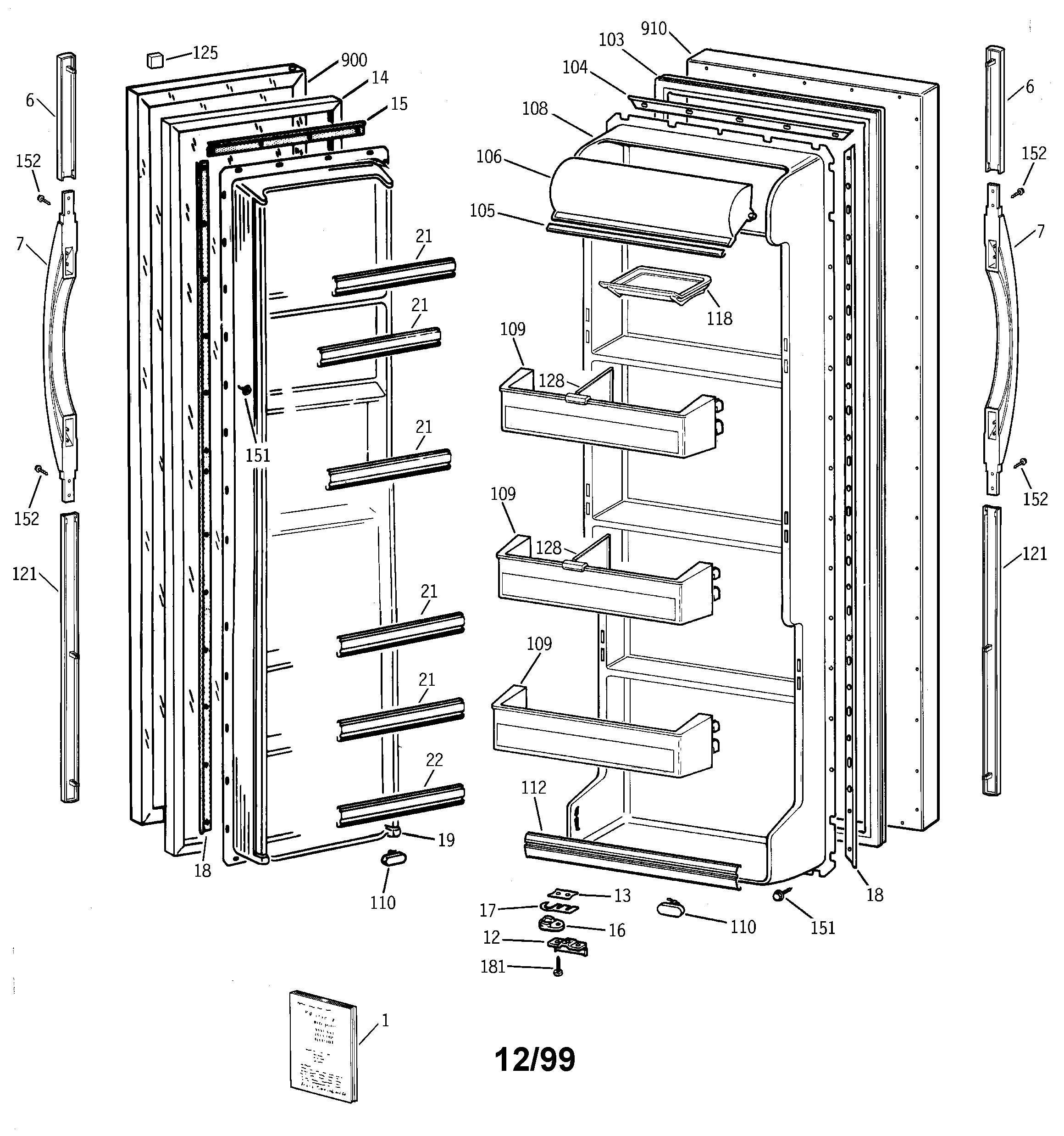 GE TFG20JABEWW doors diagram