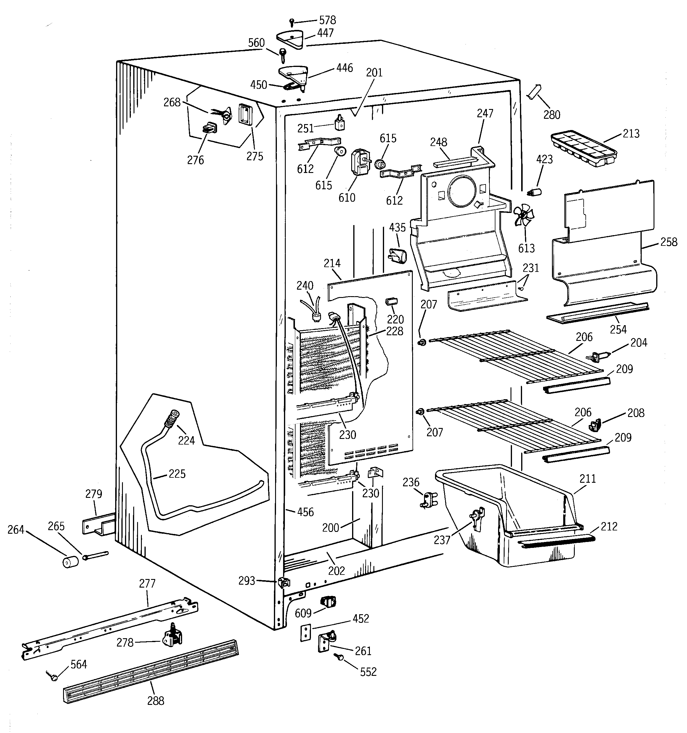 GE TFG20JABEWW freezer section diagram