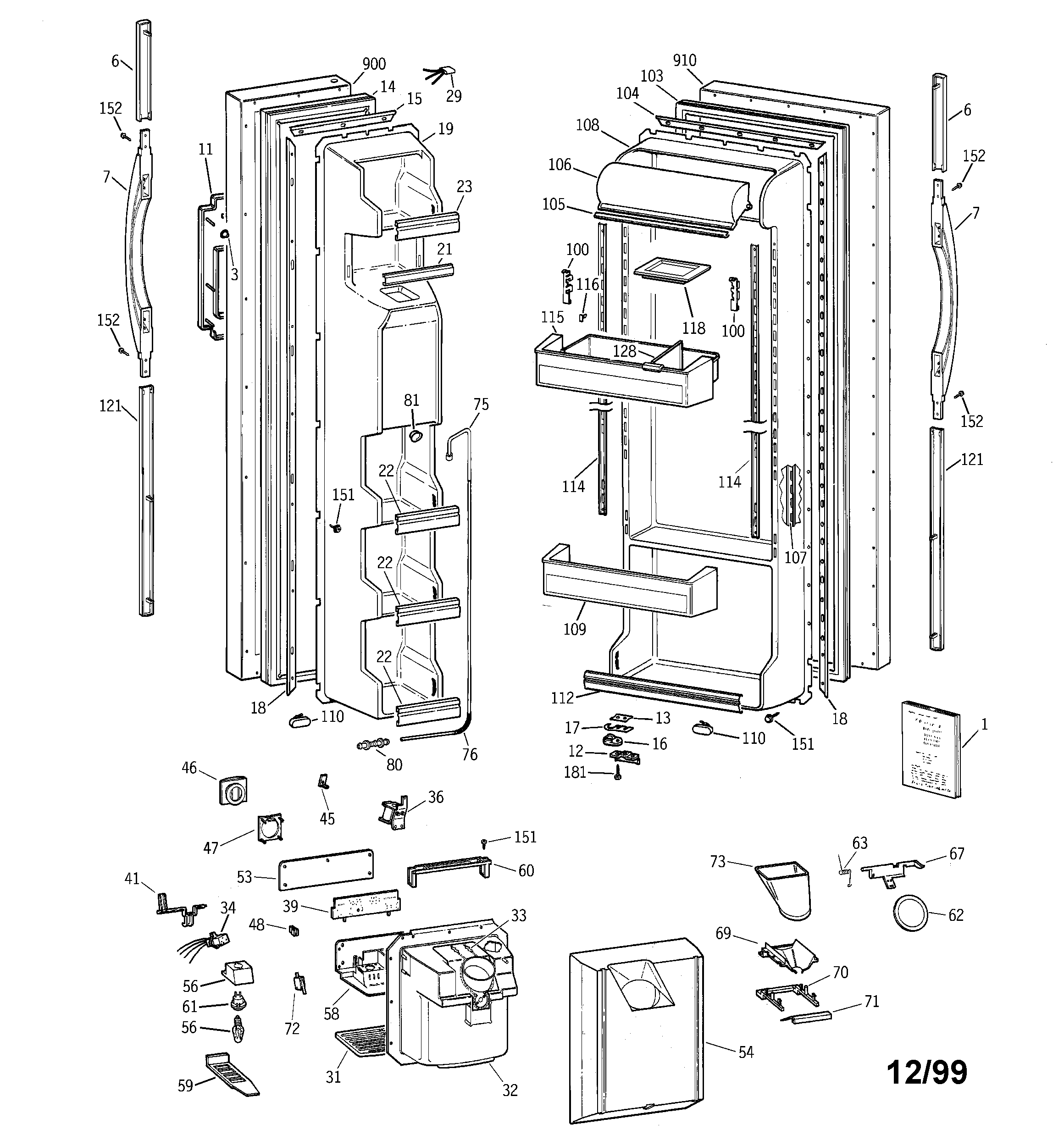 GE TFG25JRBEWW doors diagram