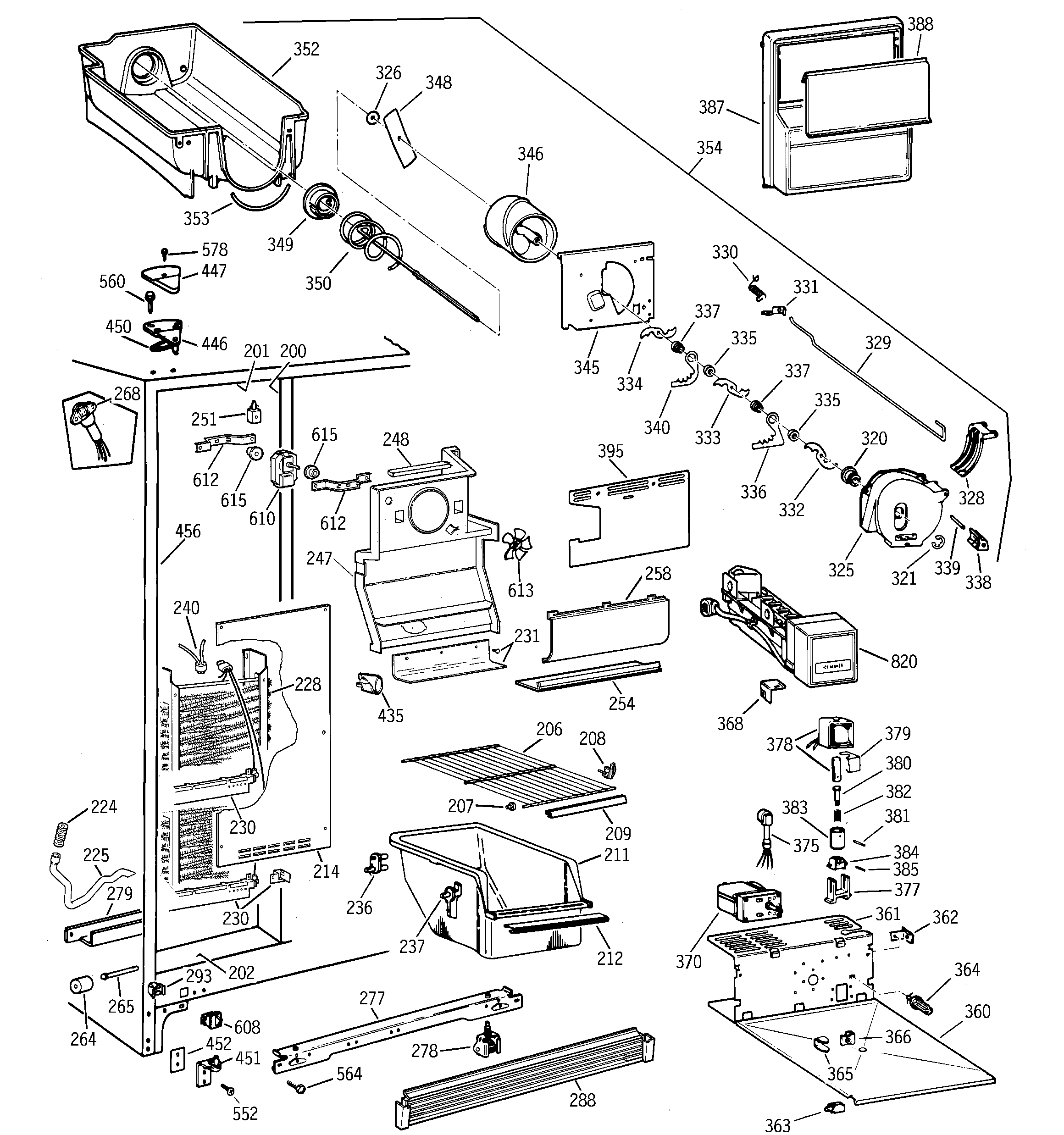 GE TFG25JRBEWW freezer section diagram