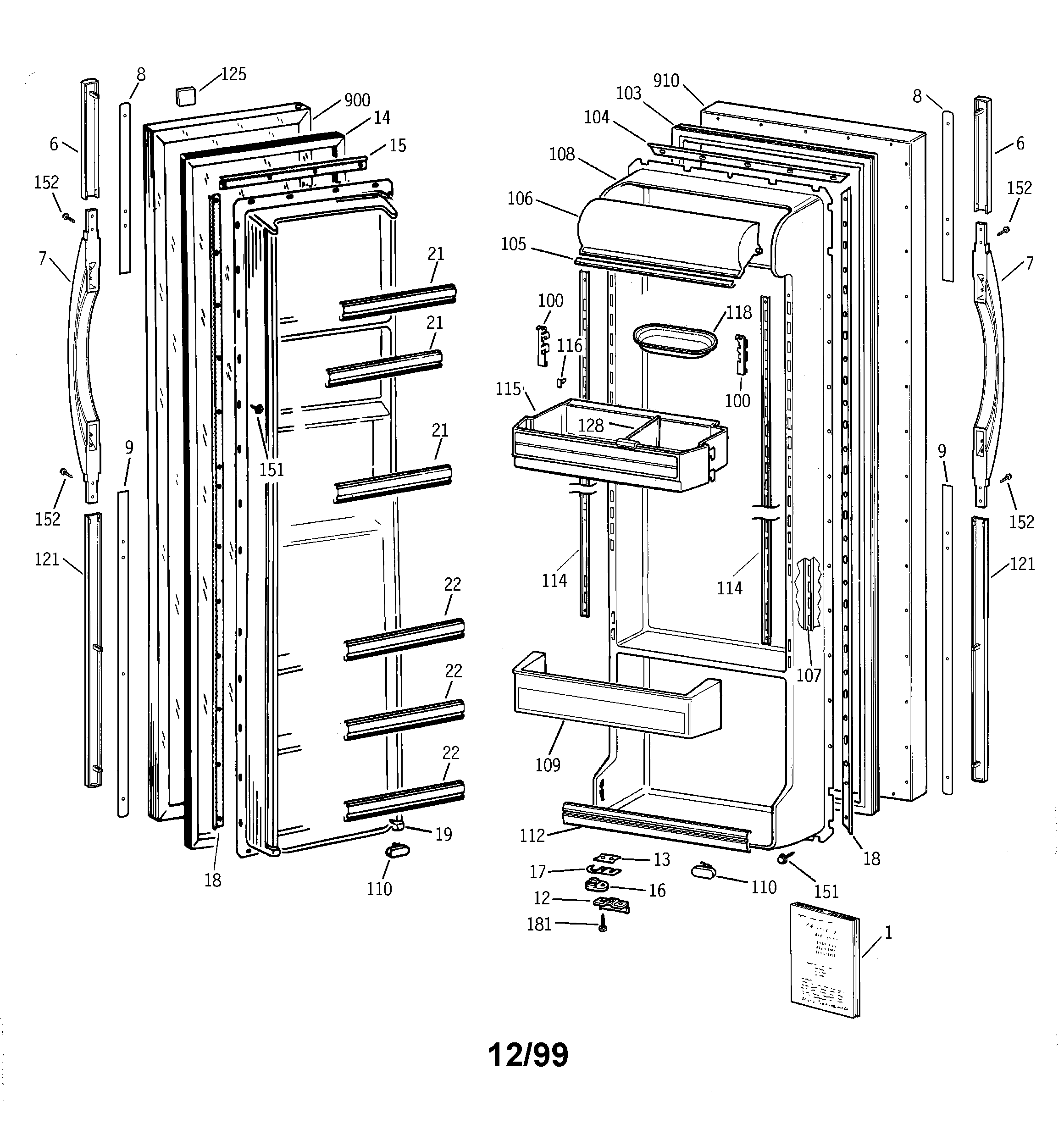 GE TFG25PABEWW doors diagram