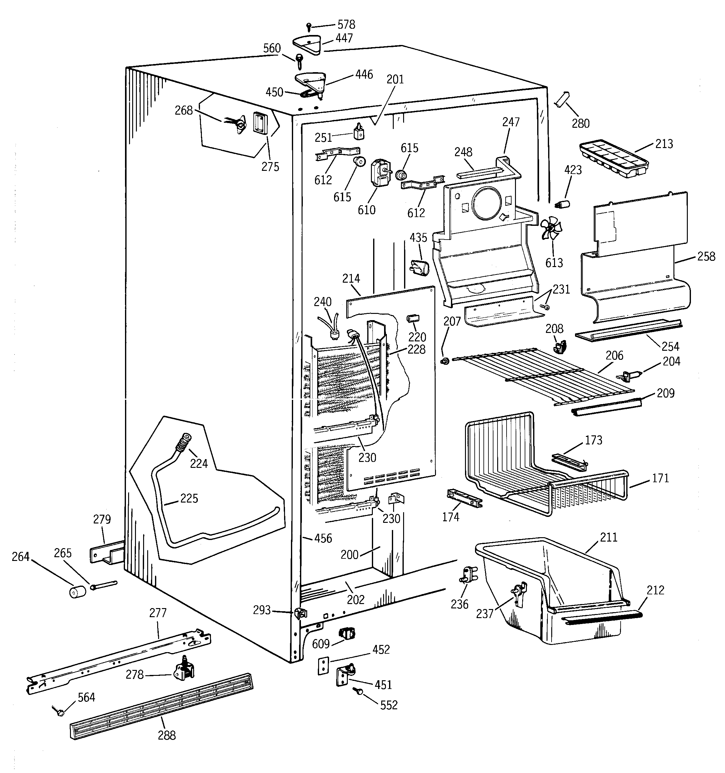 GE TFG25PABEWW freezer section diagram