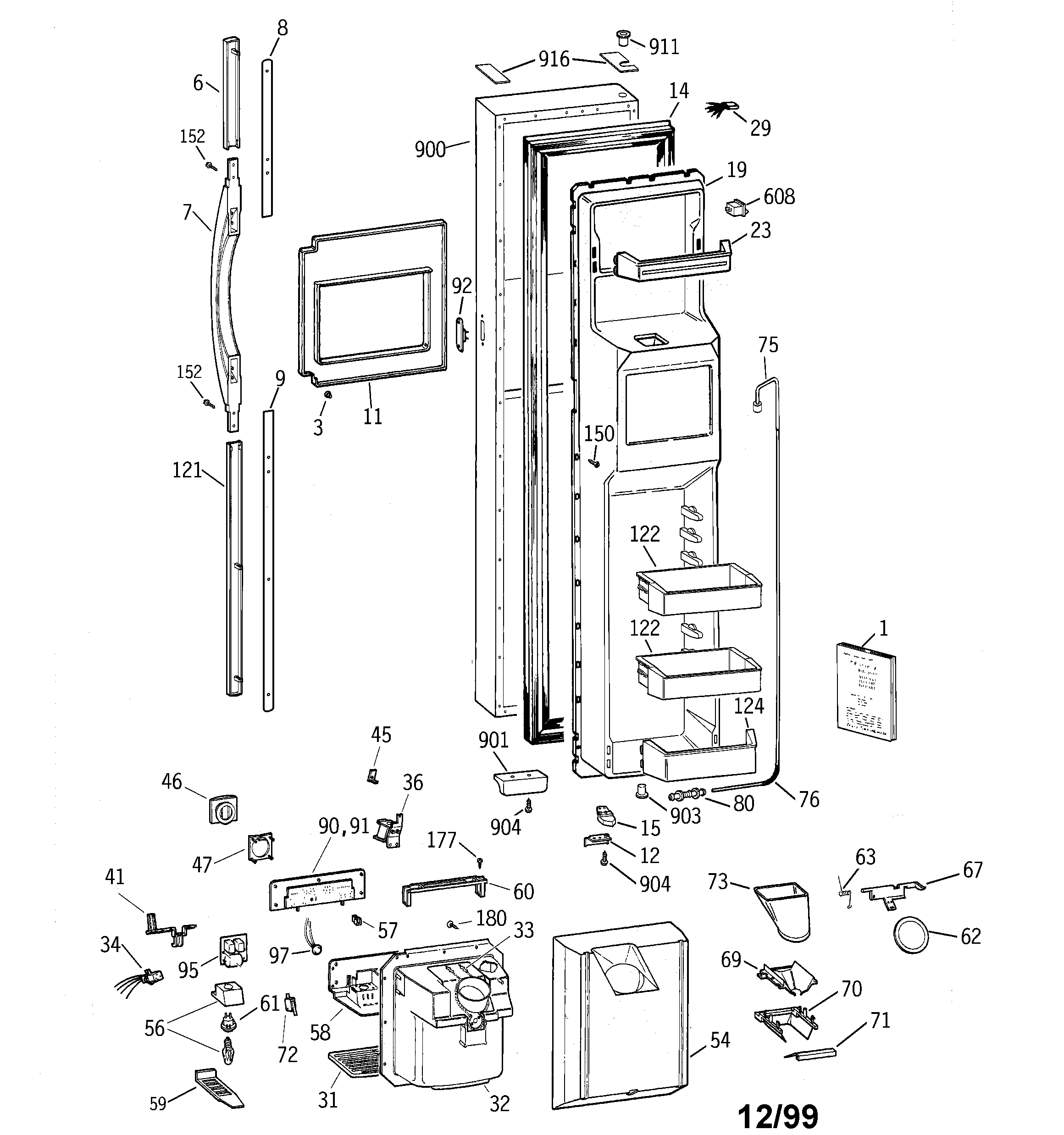 GE TFG28PFCEWW freezer door diagram