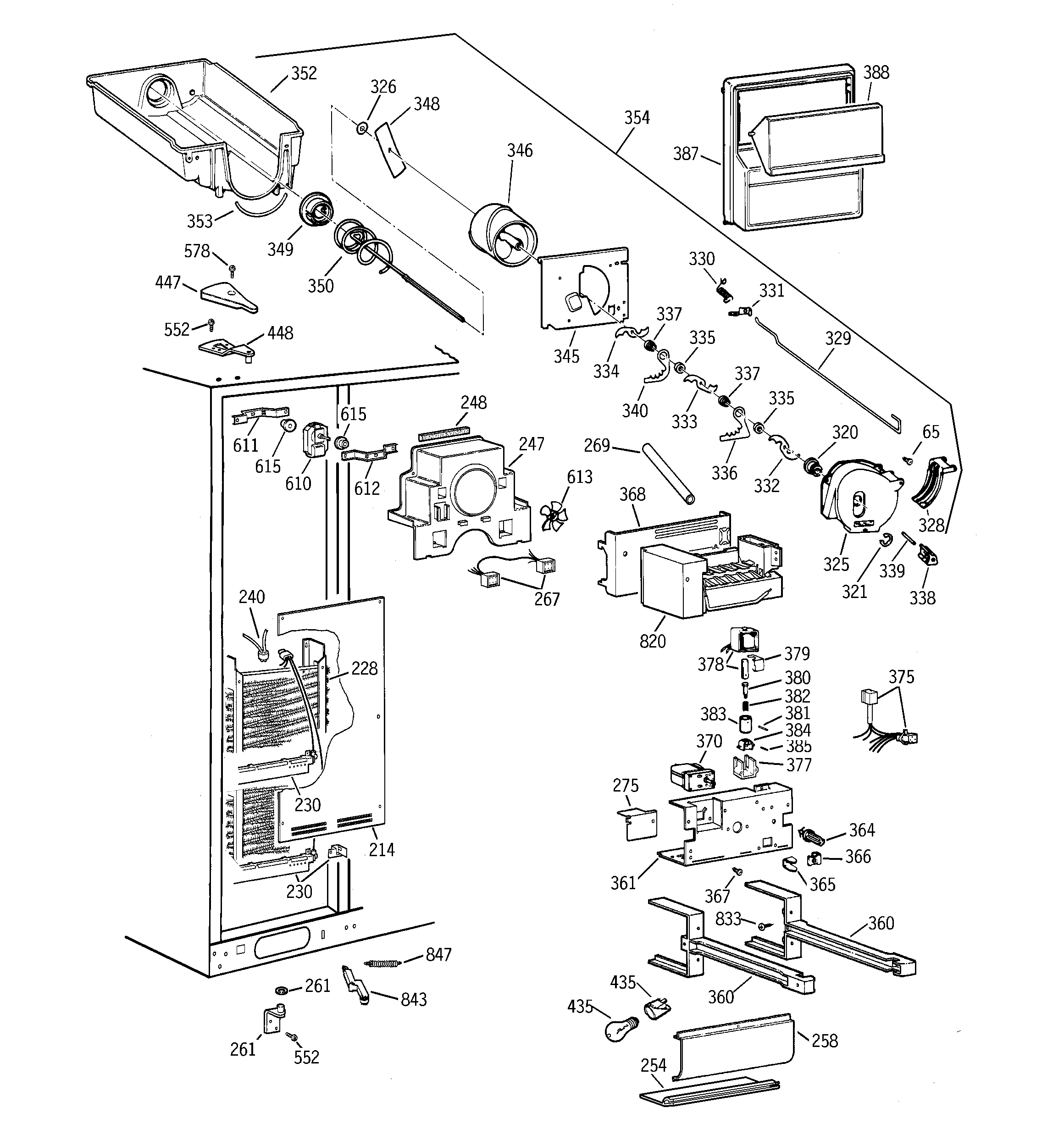 GE TFG28PFCEWW freezer section diagram