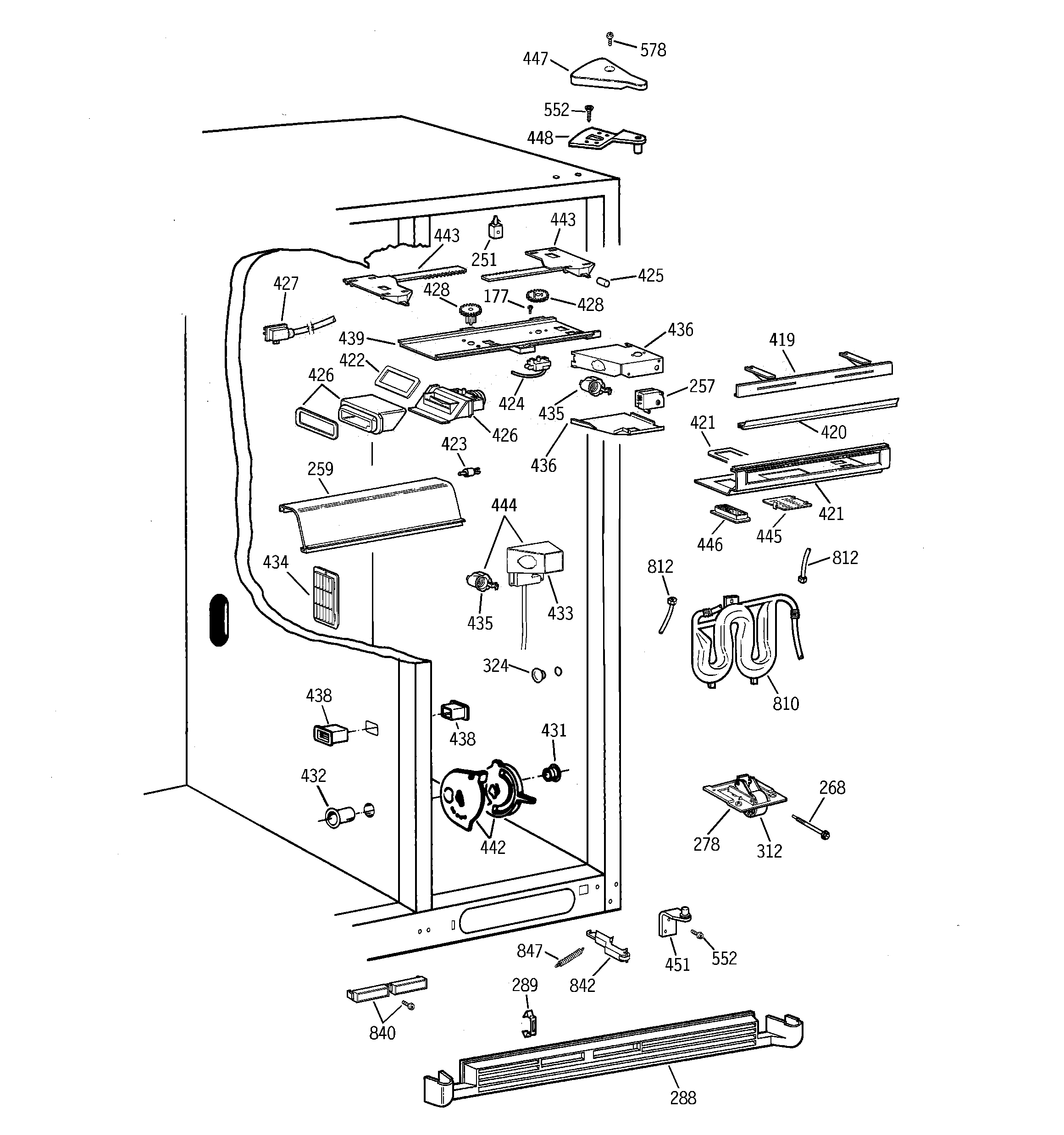 GE TFG28PFCEWW fresh food section diagram