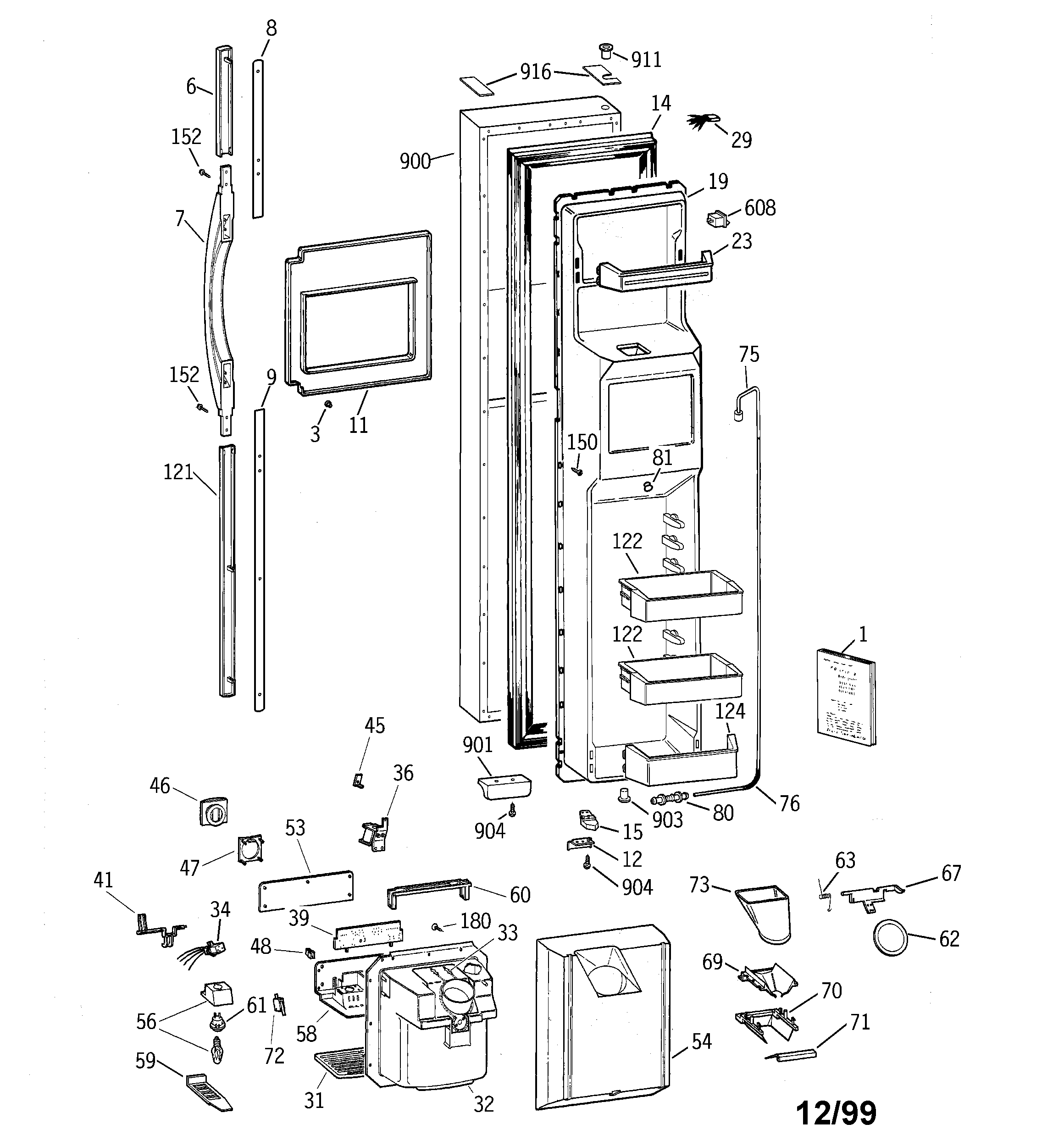 GE TFG28PRCEWW freezer door diagram