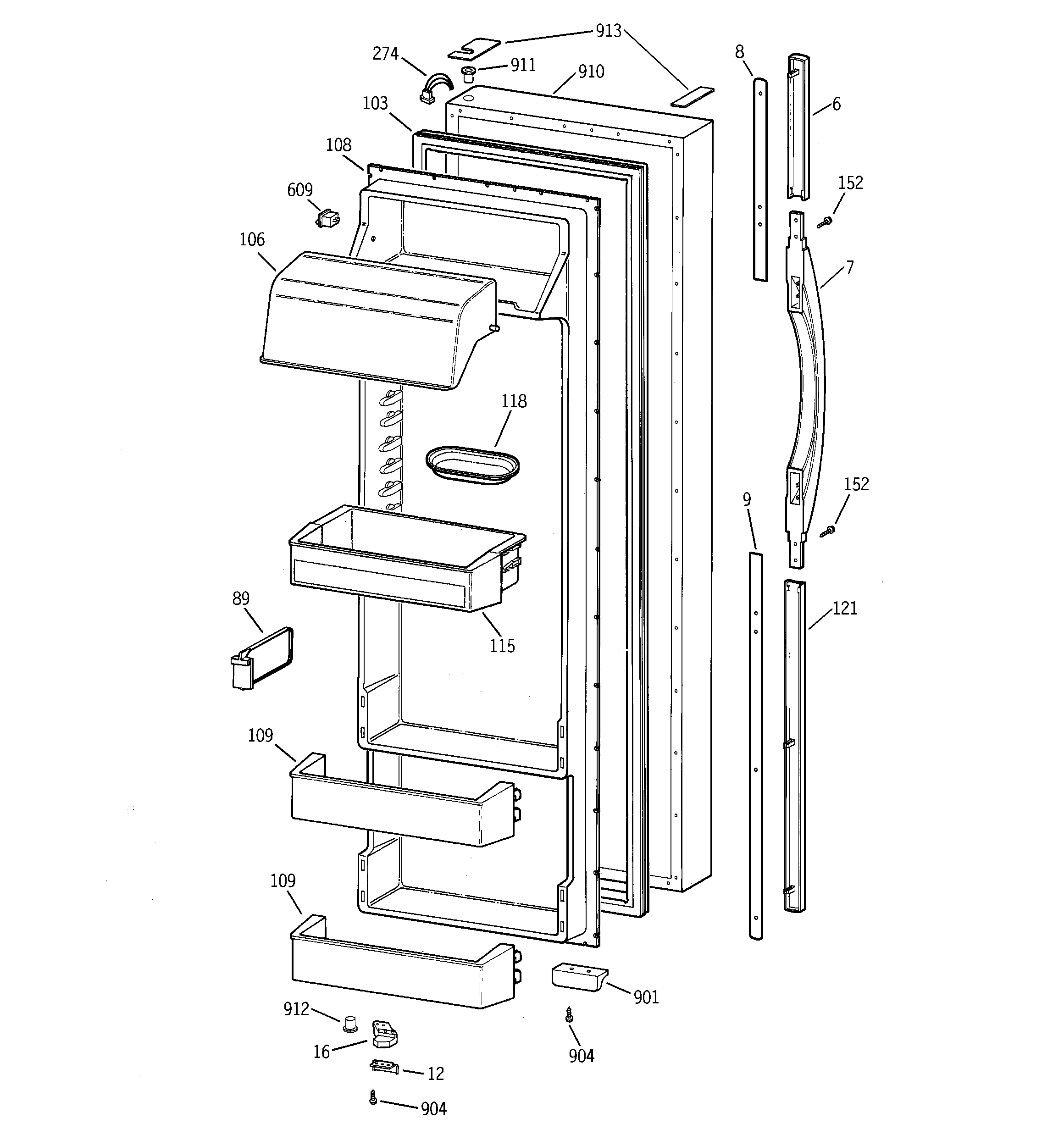 GE TFG28PRCEWW fresh food door diagram