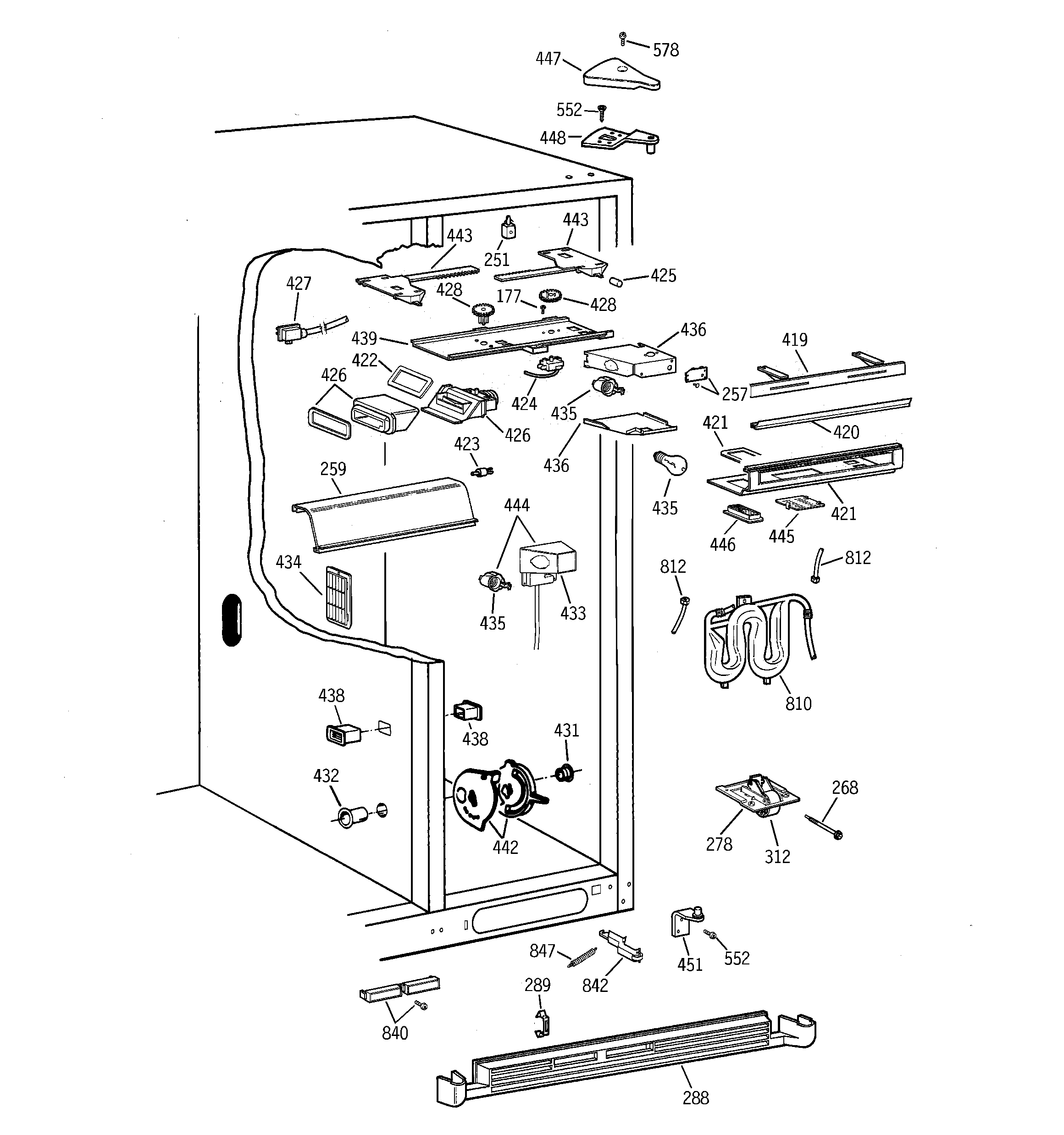 GE TFG28PRCEWW fresh food section diagram