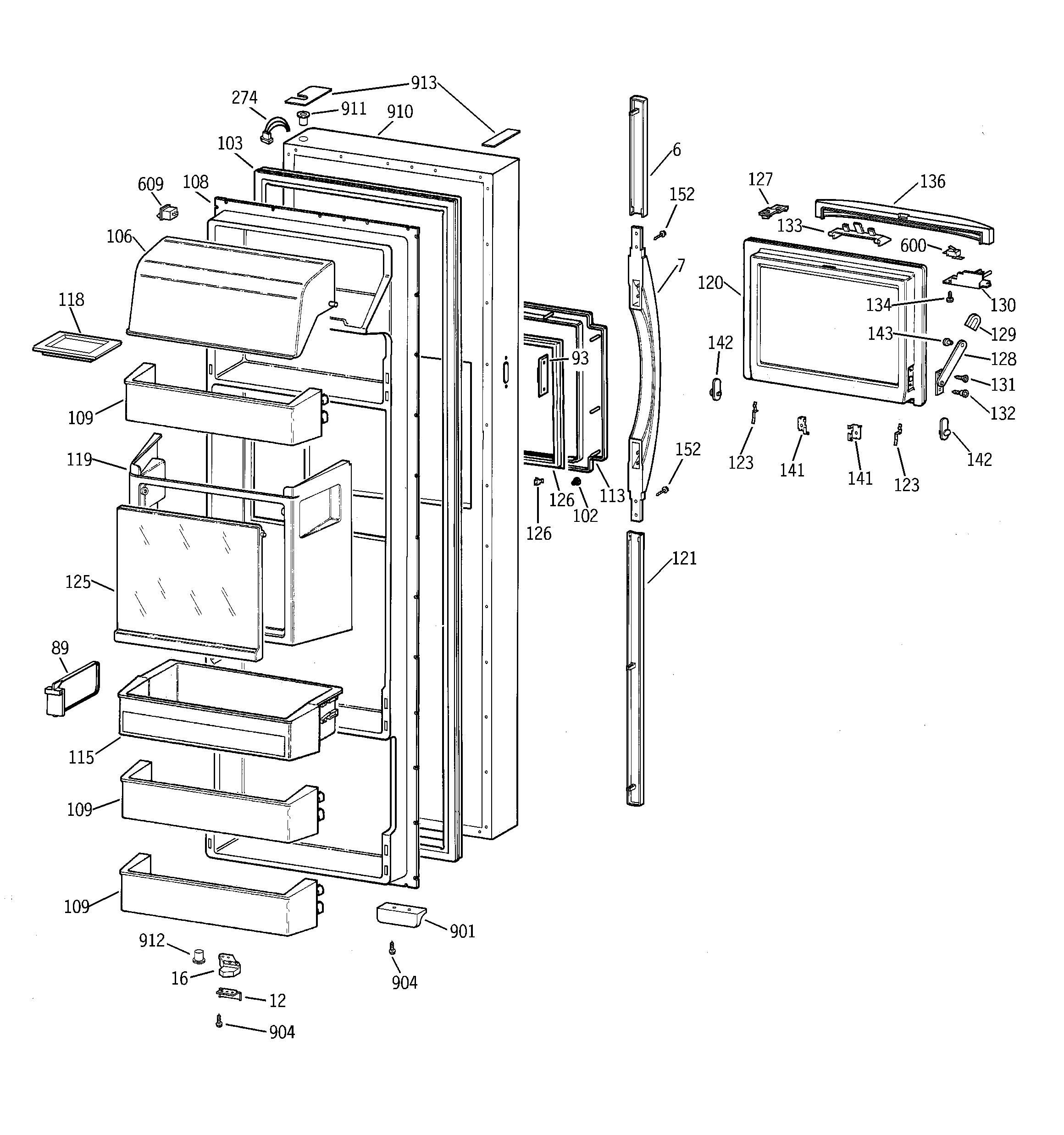 GE TFG28ZFCEWH fresh food door diagram