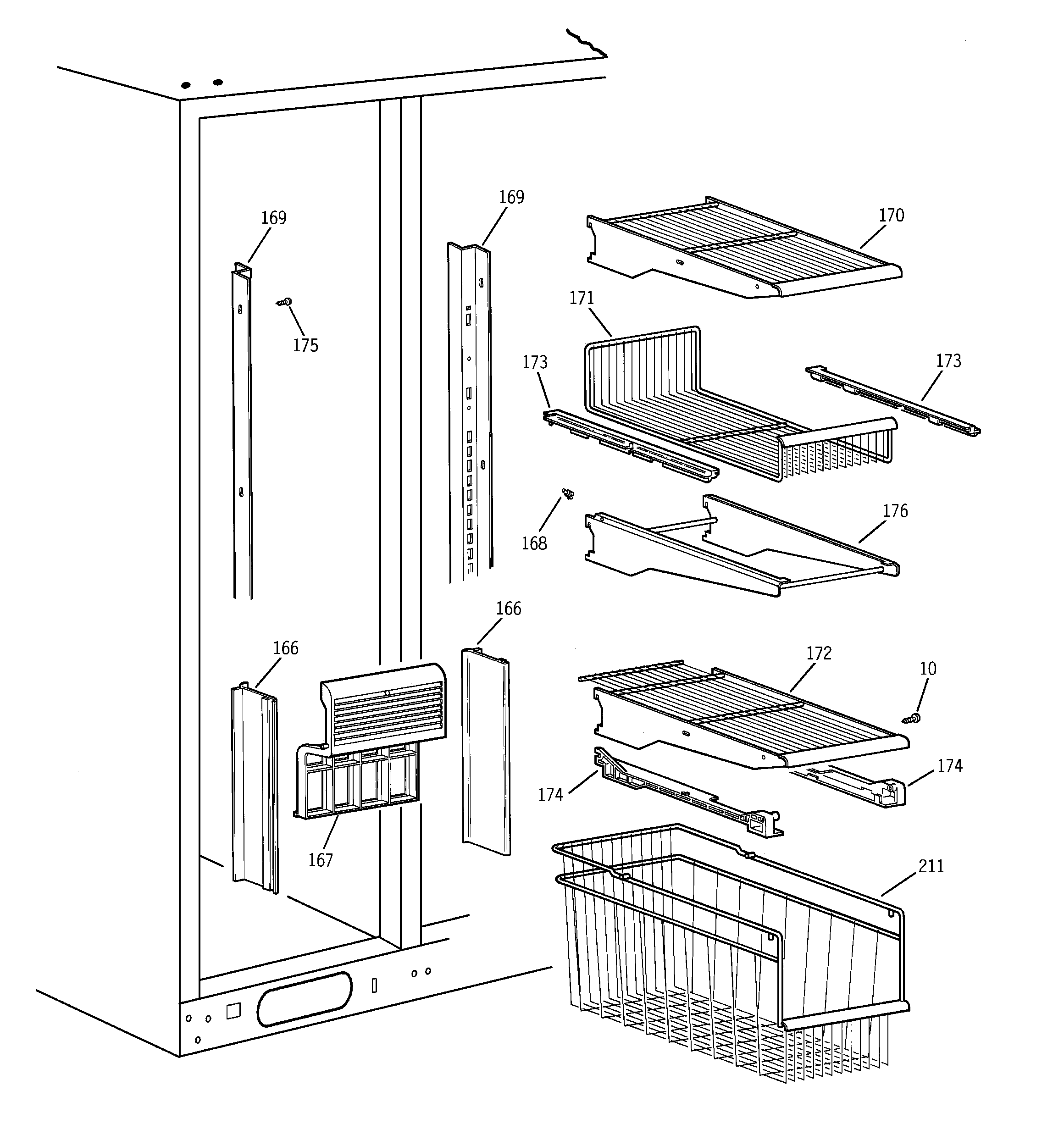 GE TFG28ZFCEWH freezer shelves diagram