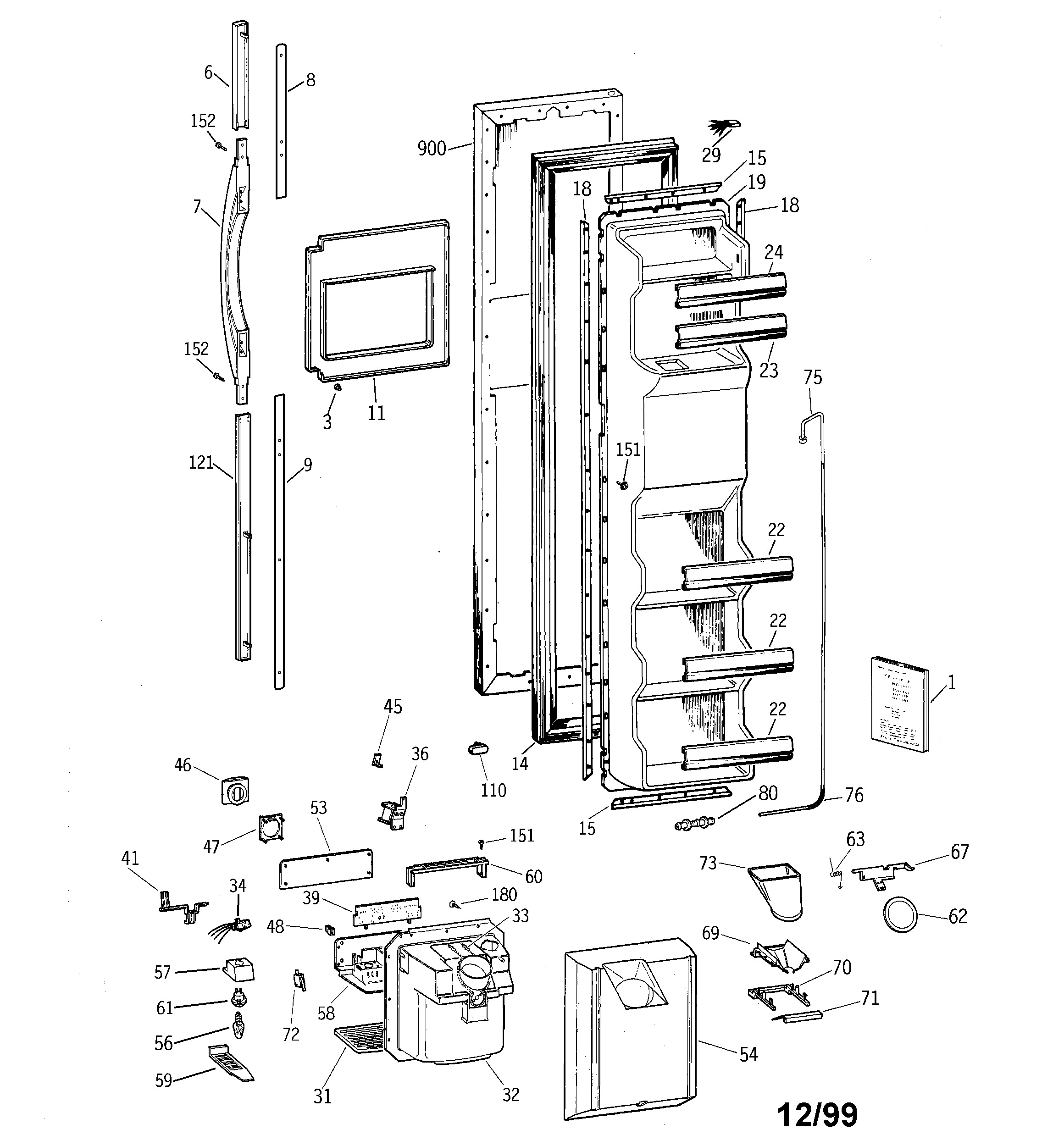 GE TFZ22PRBEBB freezer door diagram