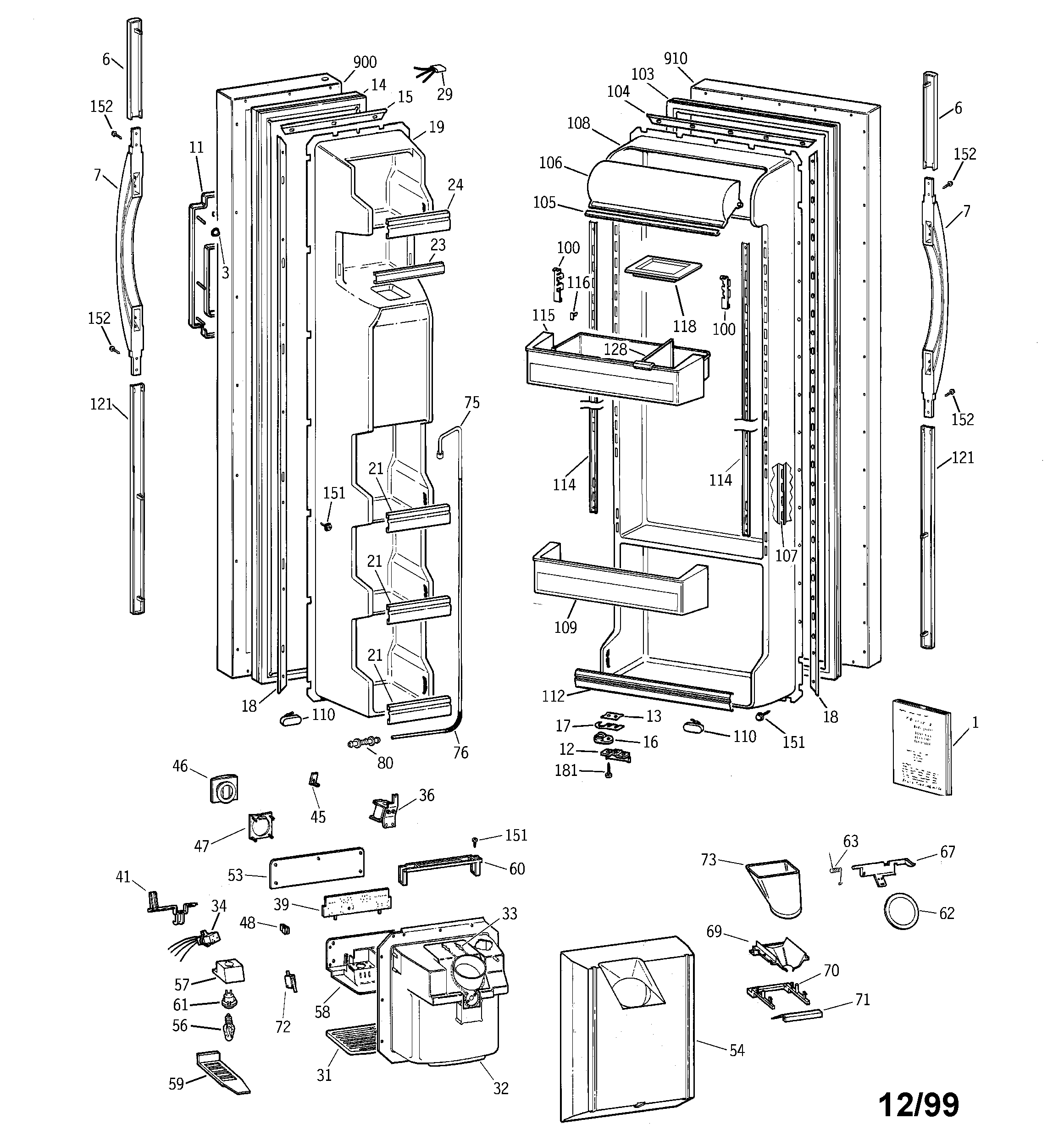 GE TFZ22JRBEWW doors diagram