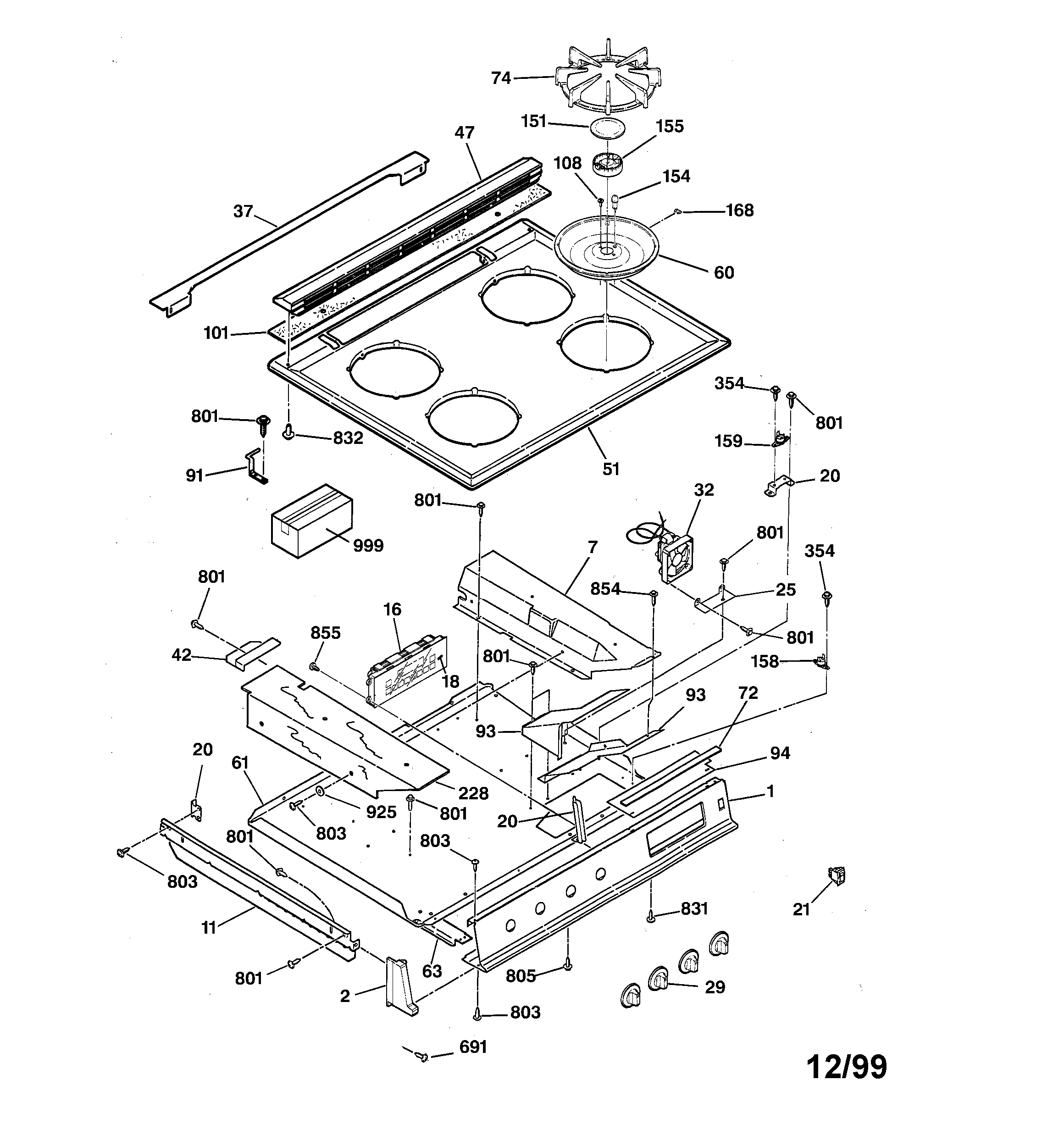GE JGSP23WEV2WW control panel & cooktop diagram