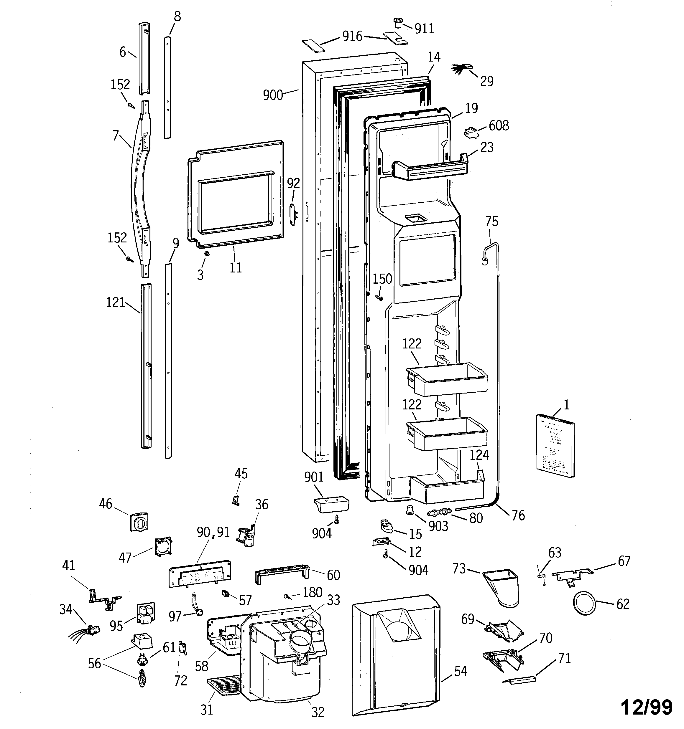 GE TFJ28PFBEAA freezer door diagram
