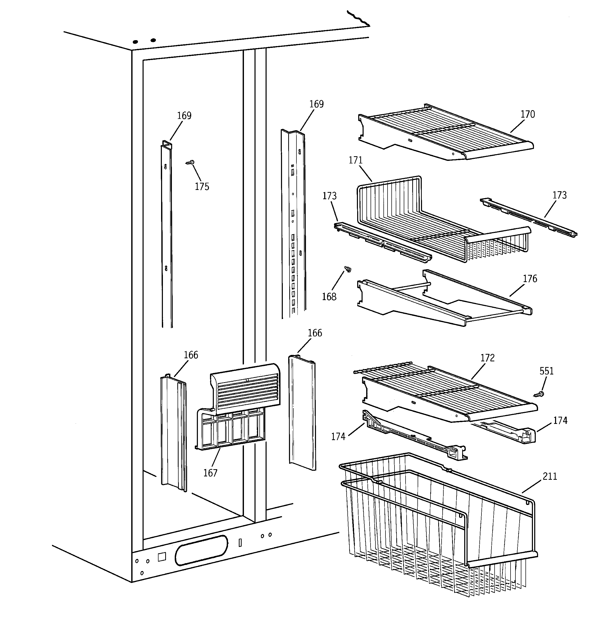 GE TFJ28PFBEAA freezer shelves diagram