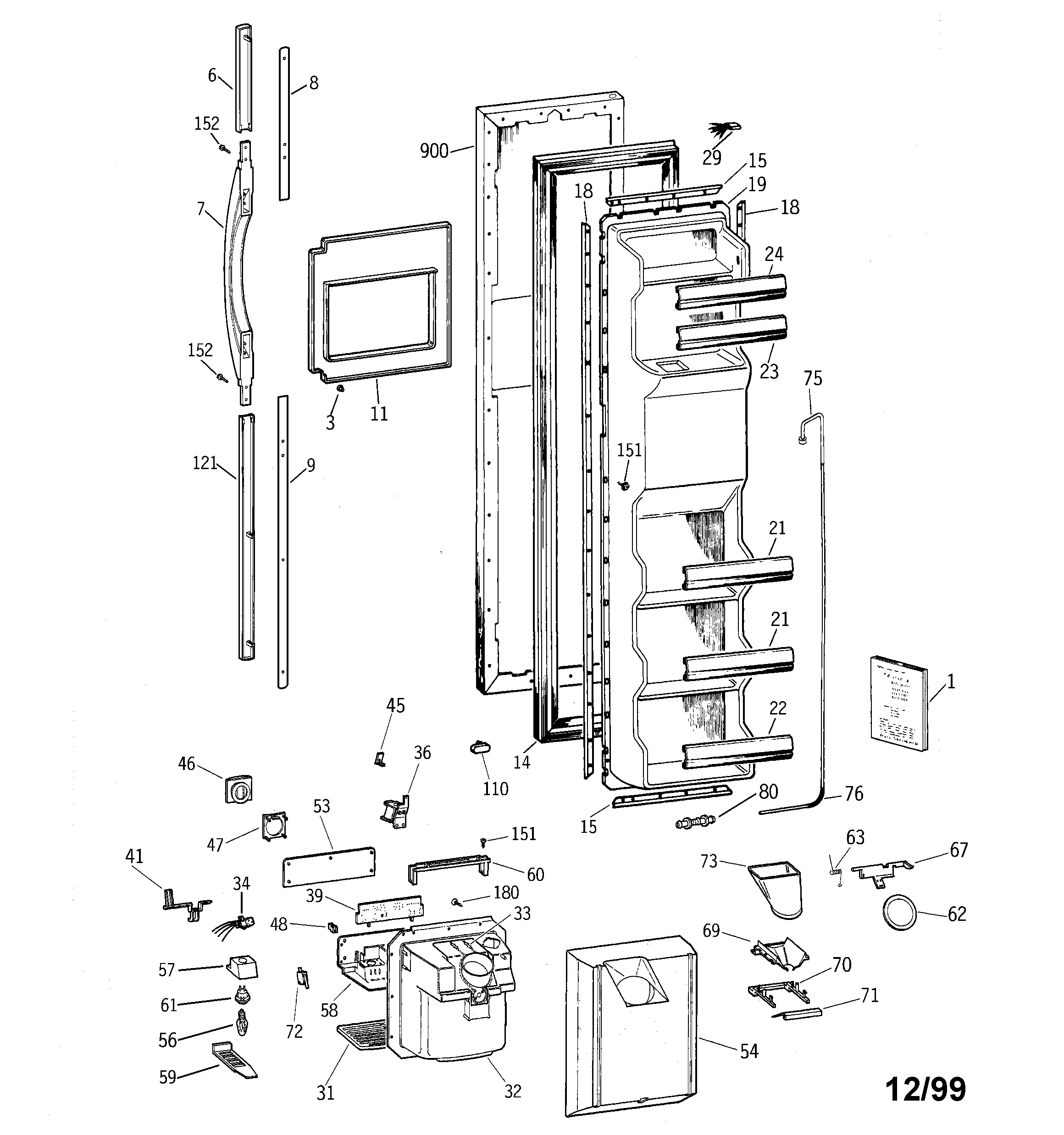 GE TFK22PRBEWW freezer door diagram