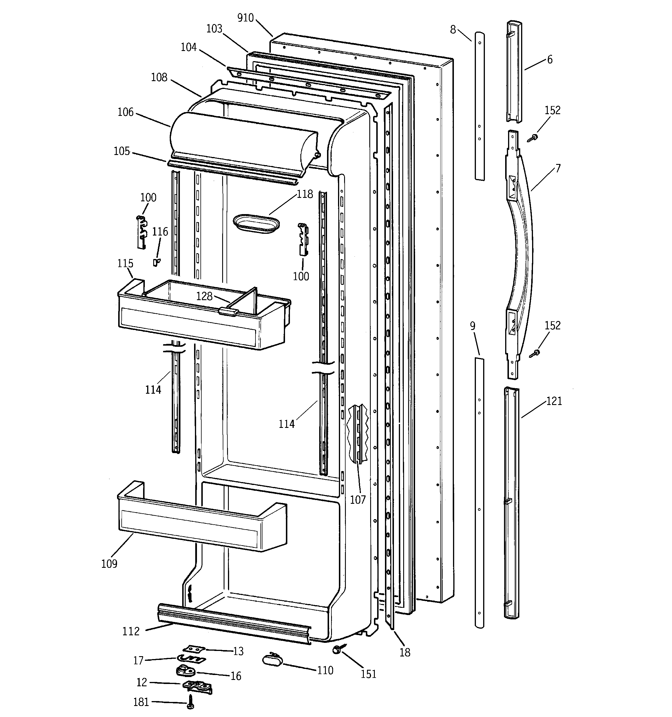 GE TFK22PRBEWW fresh food door diagram