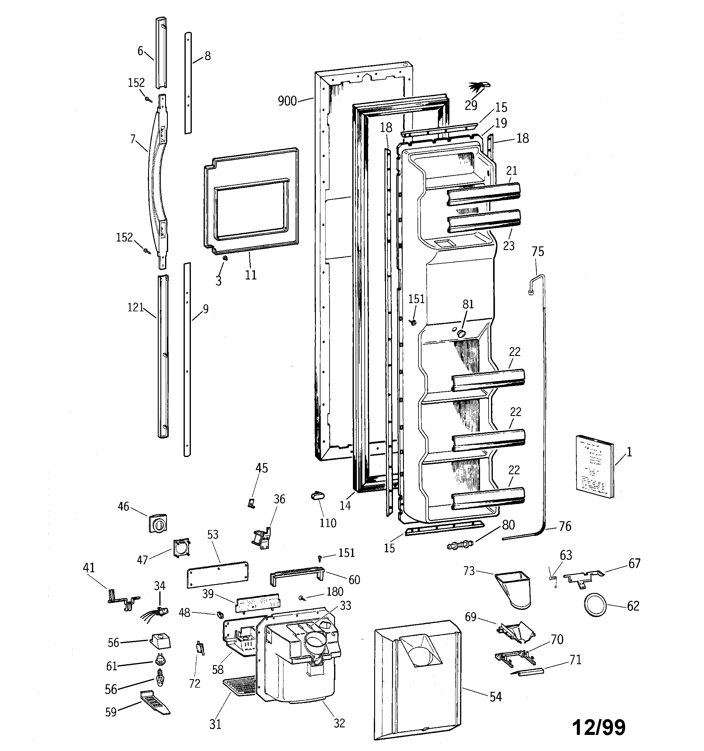 GE TFK25PRBEAA freezer door diagram