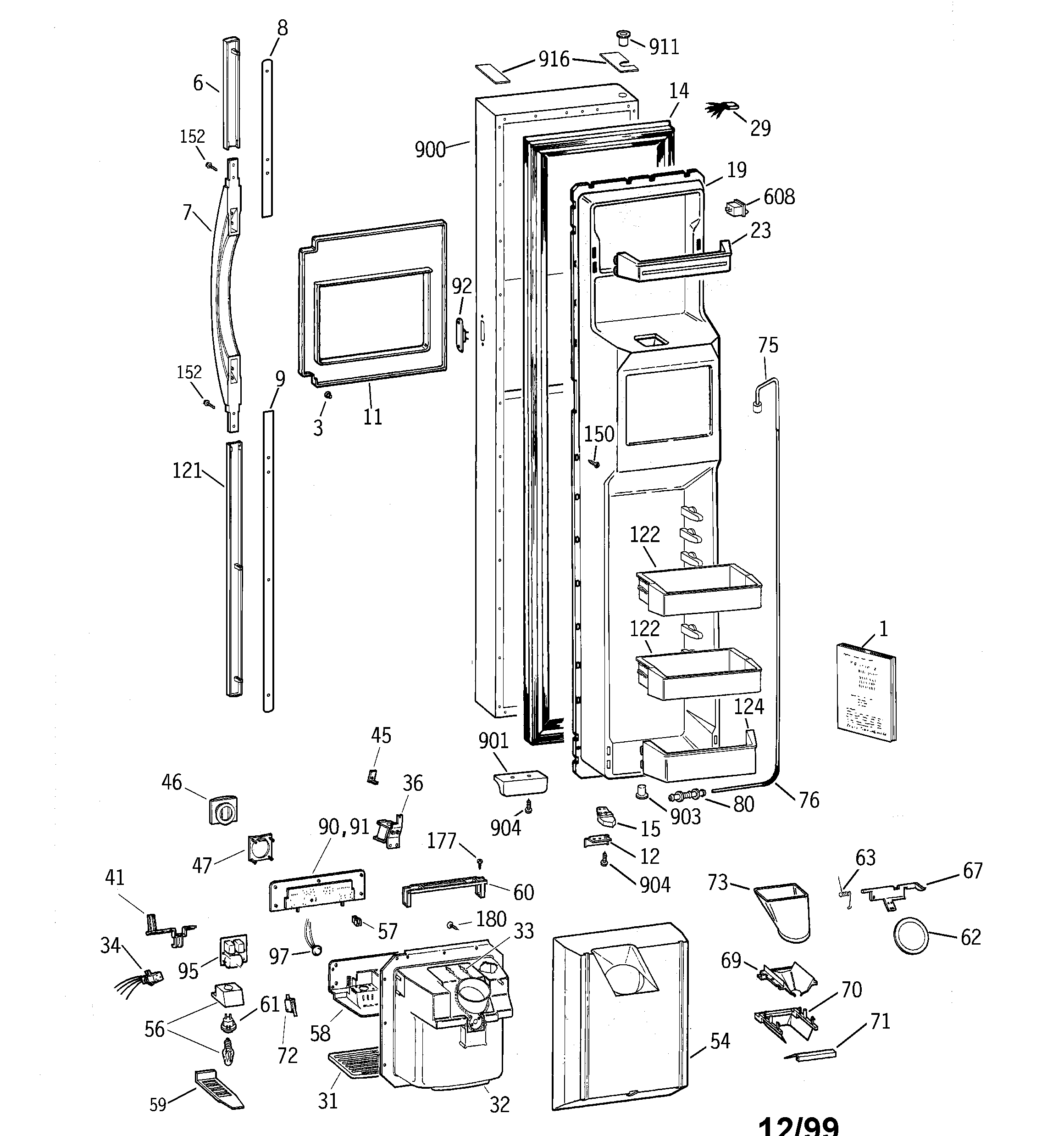 GE TFK30PFBEAA freezer door diagram