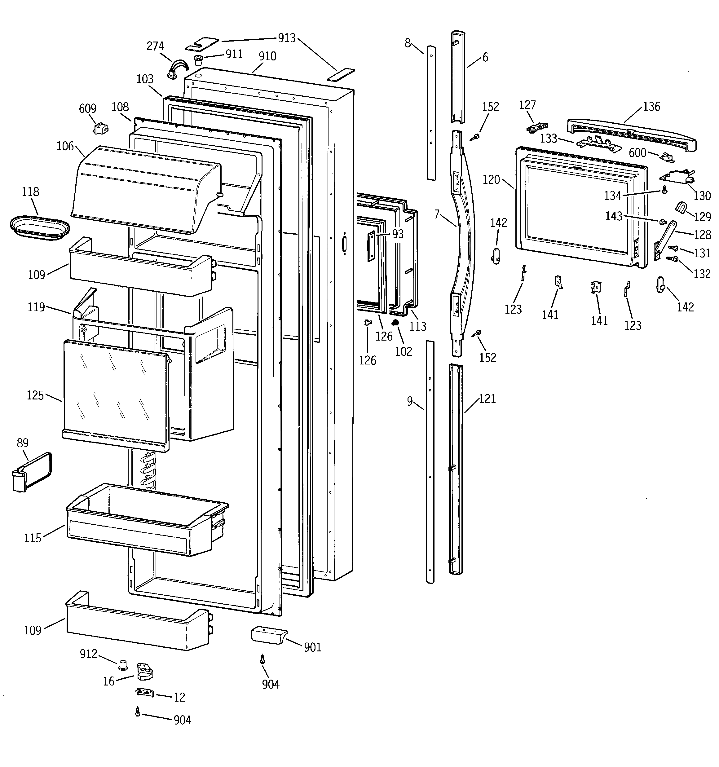 GE TFK30PFBEAA fresh food door diagram