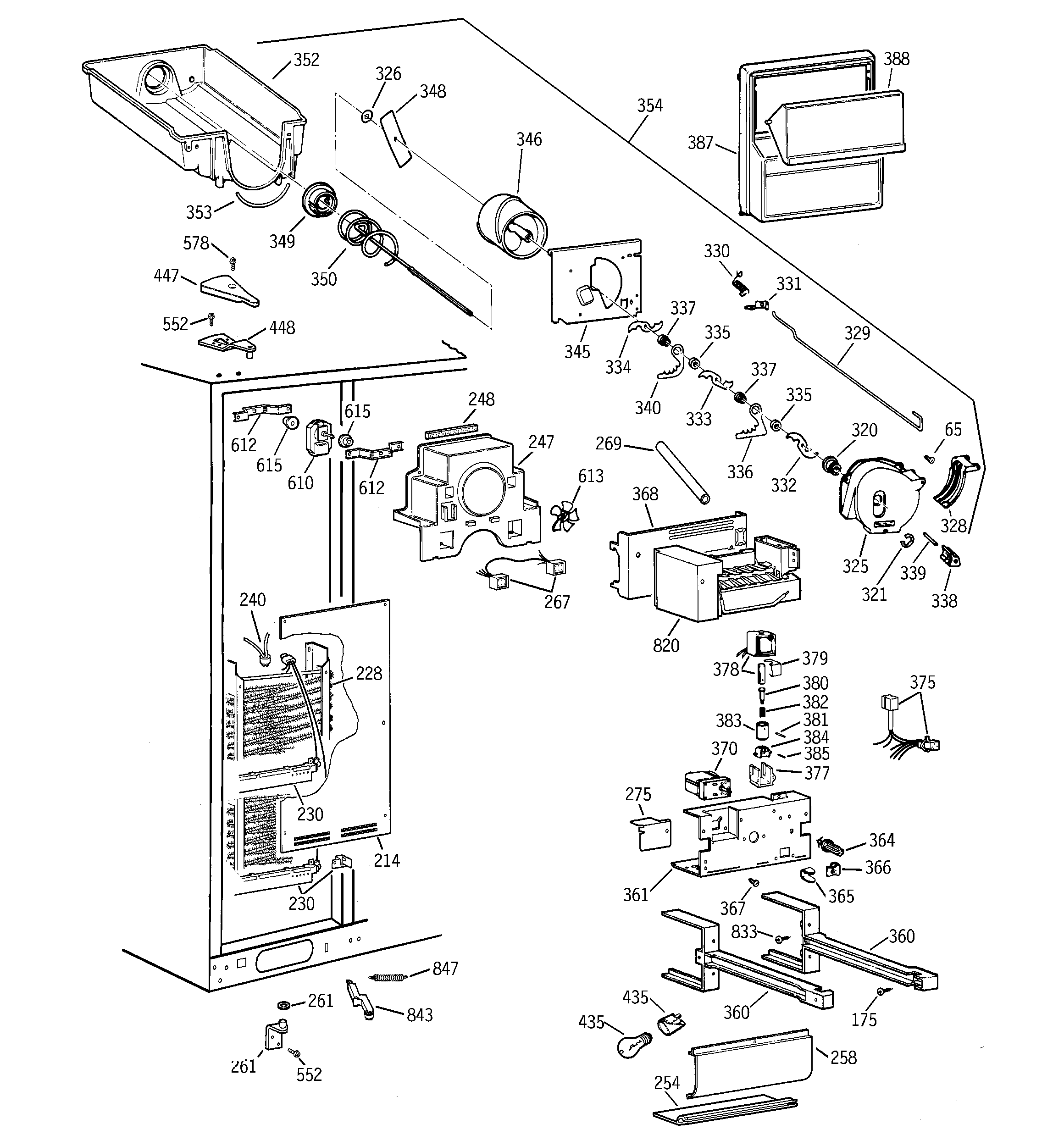 GE TFK30PFBEAA freezer section diagram