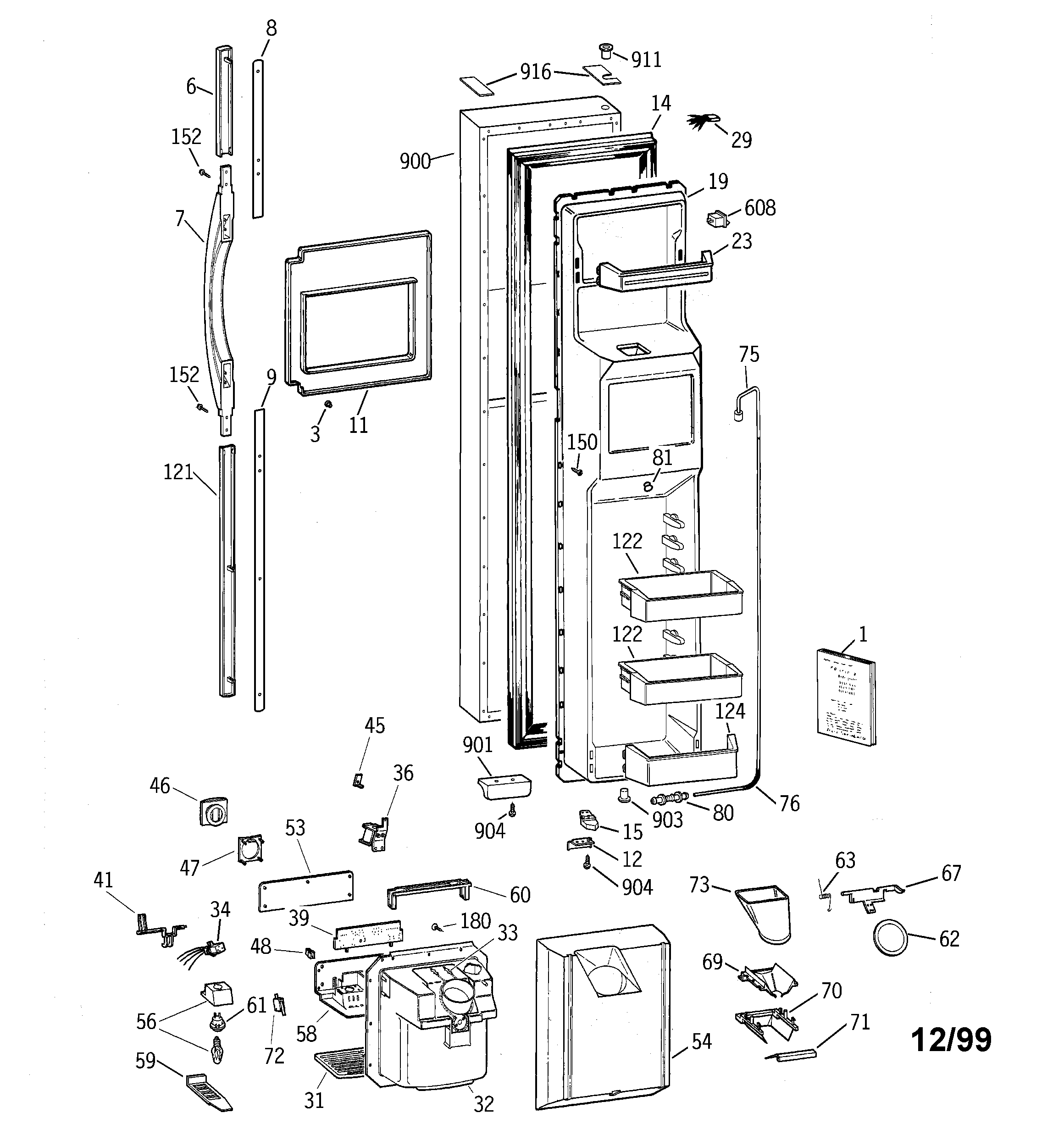 GE TFK30PRBEAA freezer door diagram