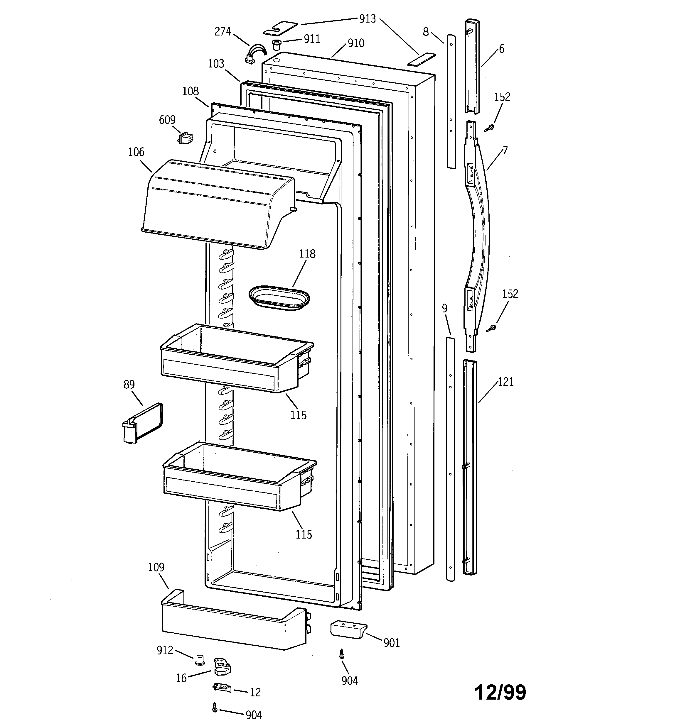 GE TFK30PRBEAA fresh food door diagram
