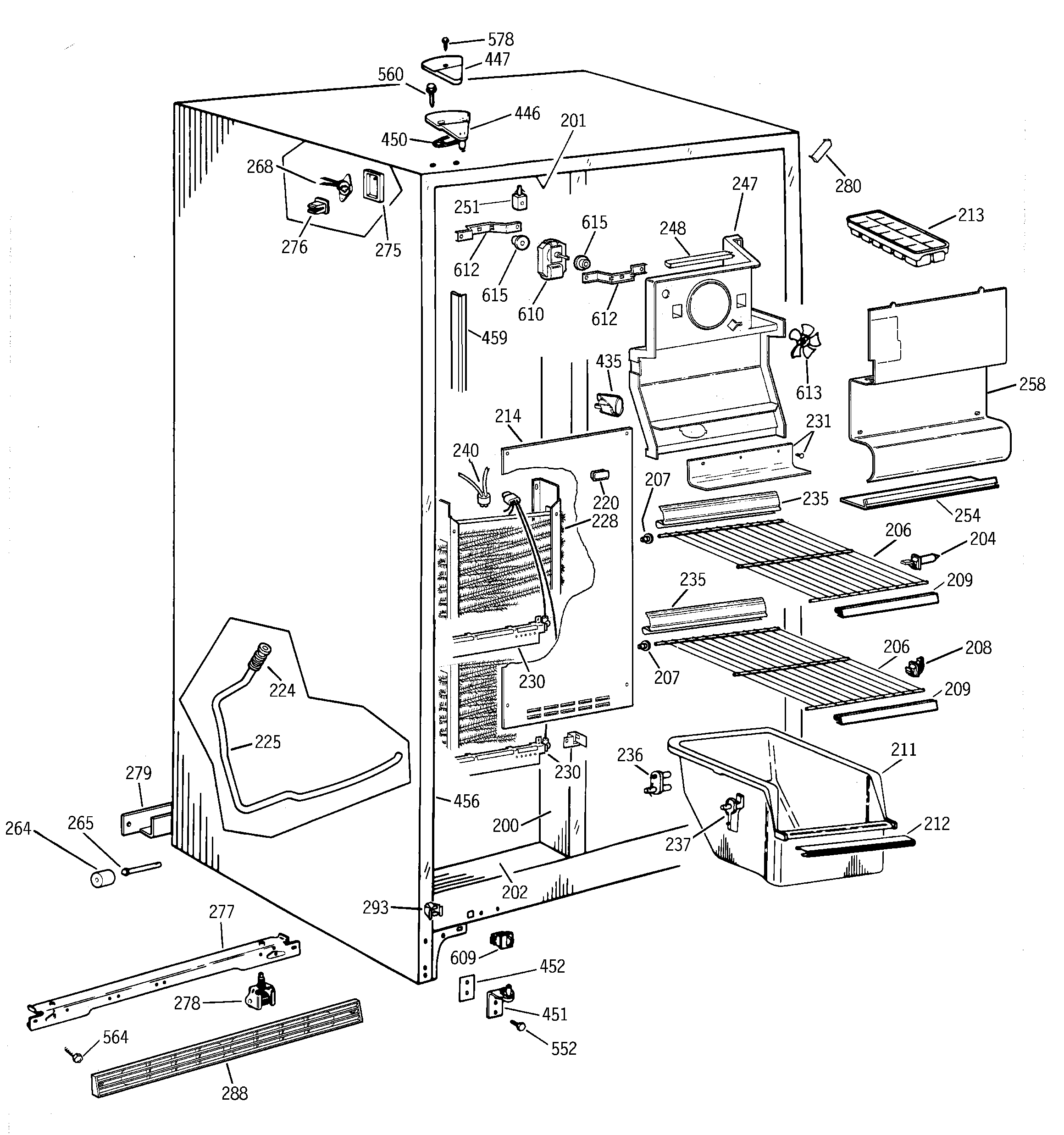 GE TFK25ZACEAA freezer section diagram