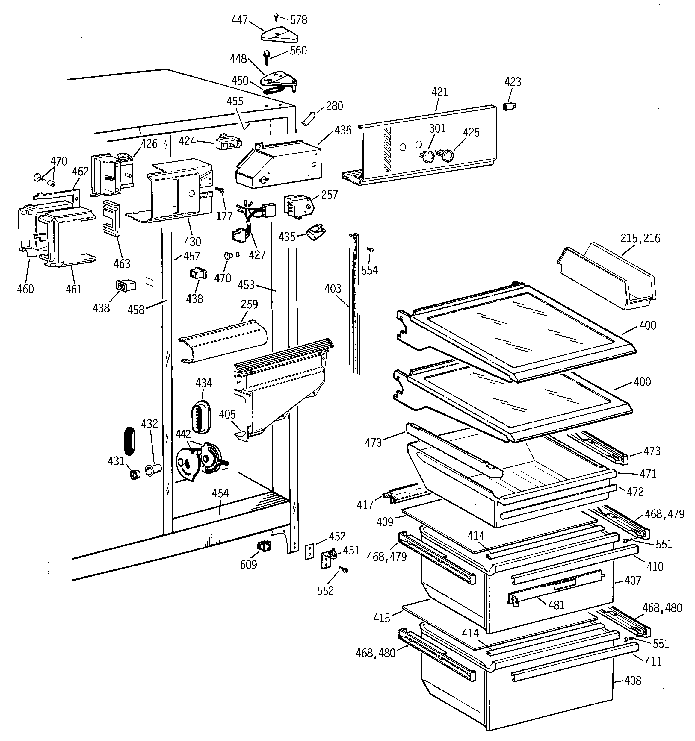 GE TFK25ZACEAA fresh food section diagram