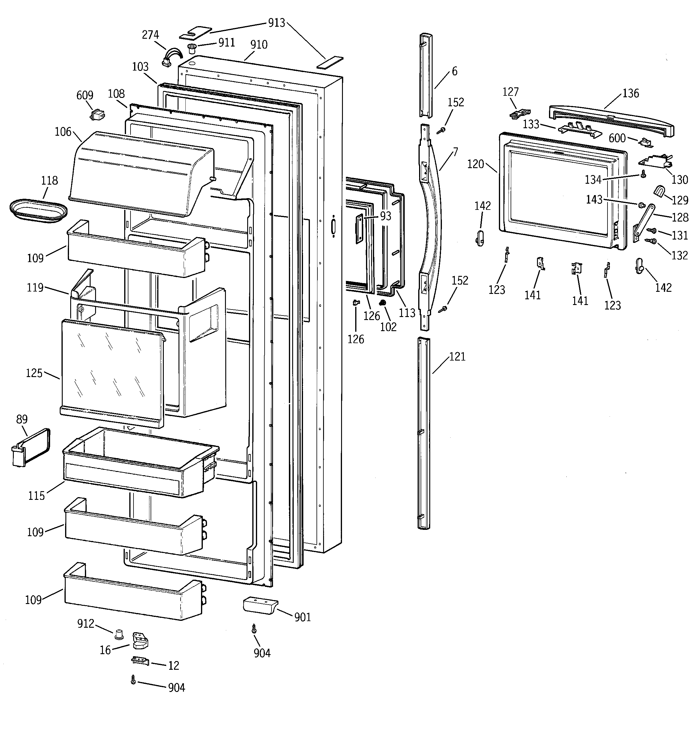 GE TFK28ZFBEAA fresh food door diagram