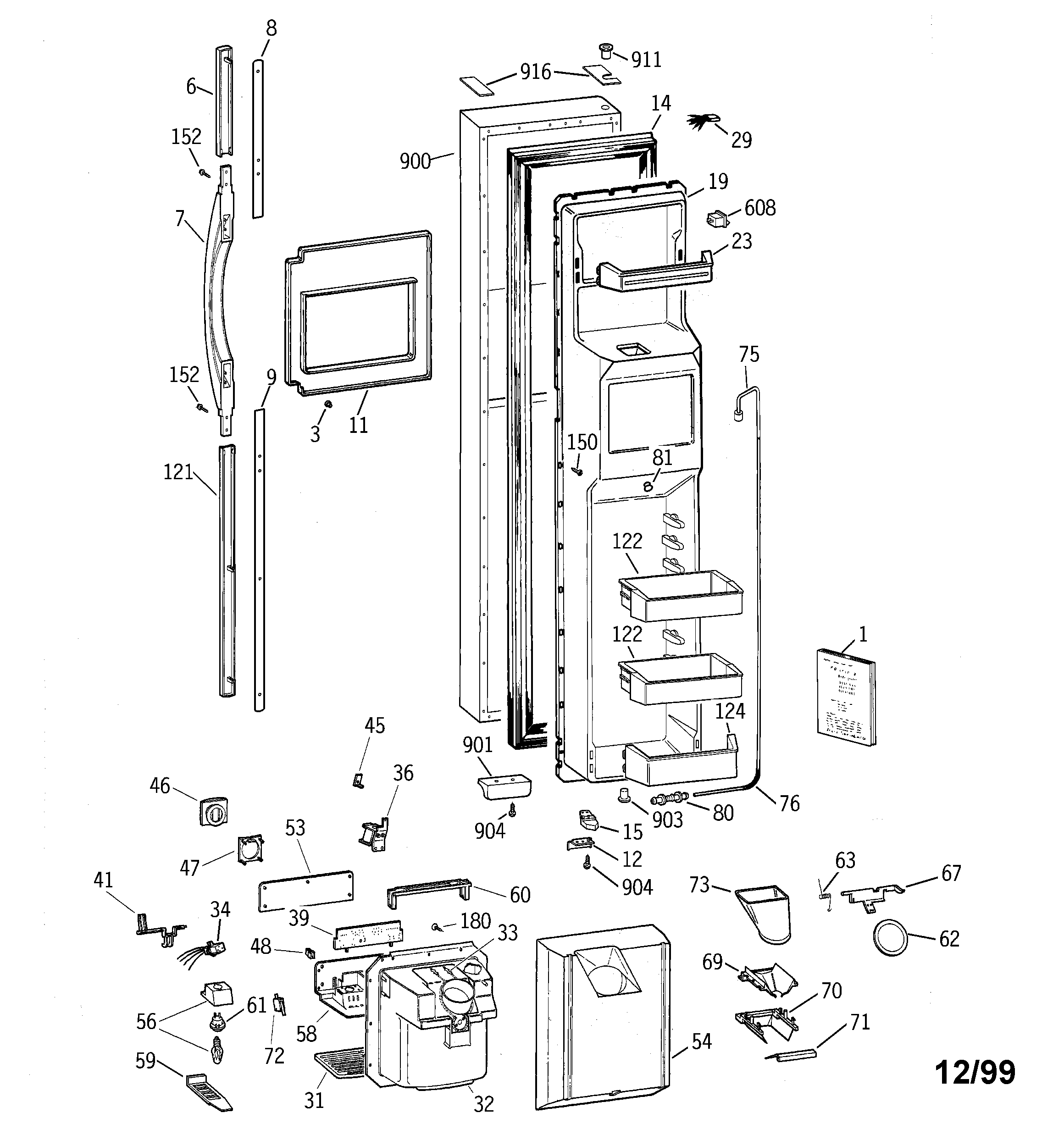 GE TFK28ZRBEAA freezer door diagram
