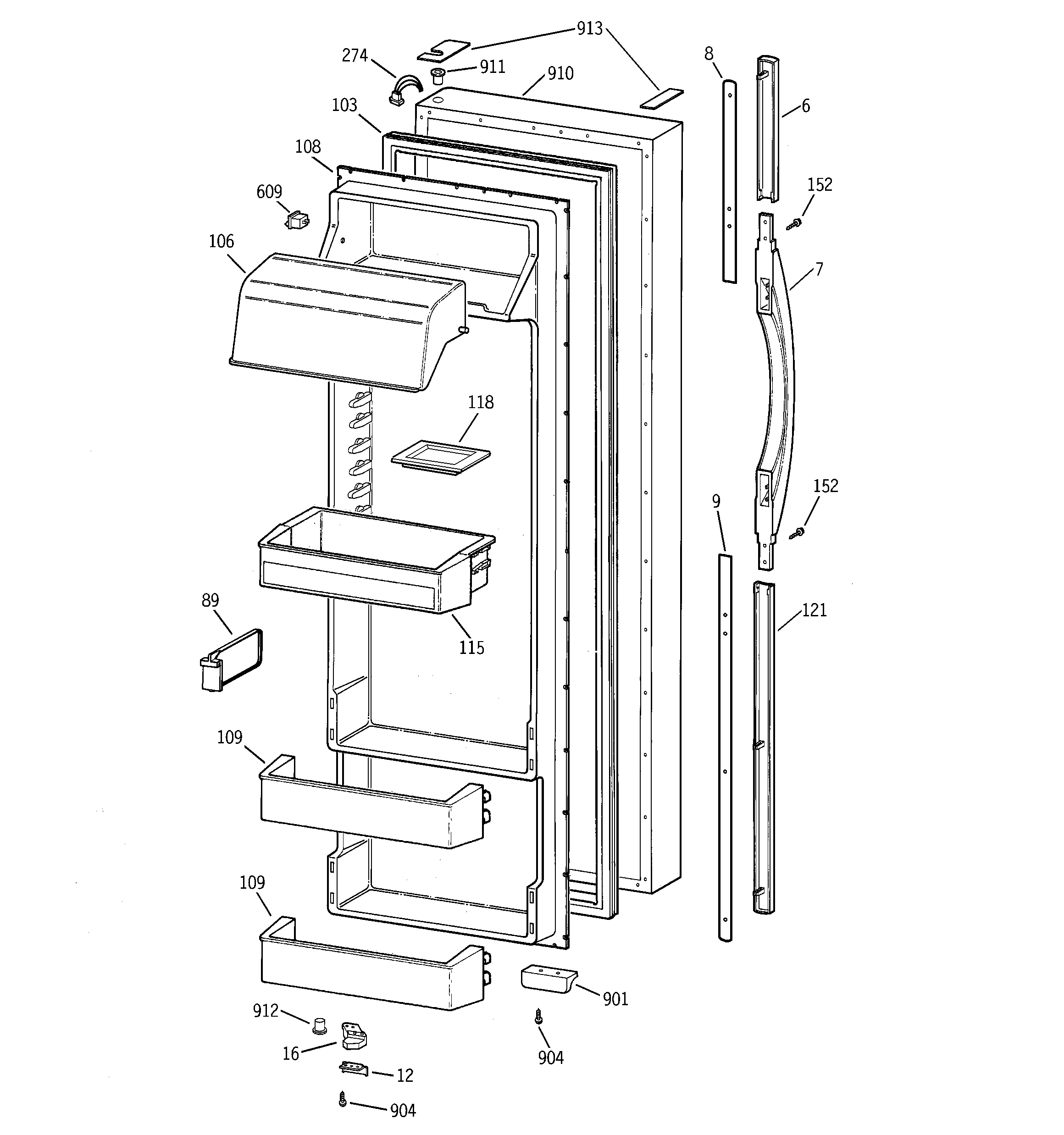 GE TFK28ZRBEAA fresh food door diagram