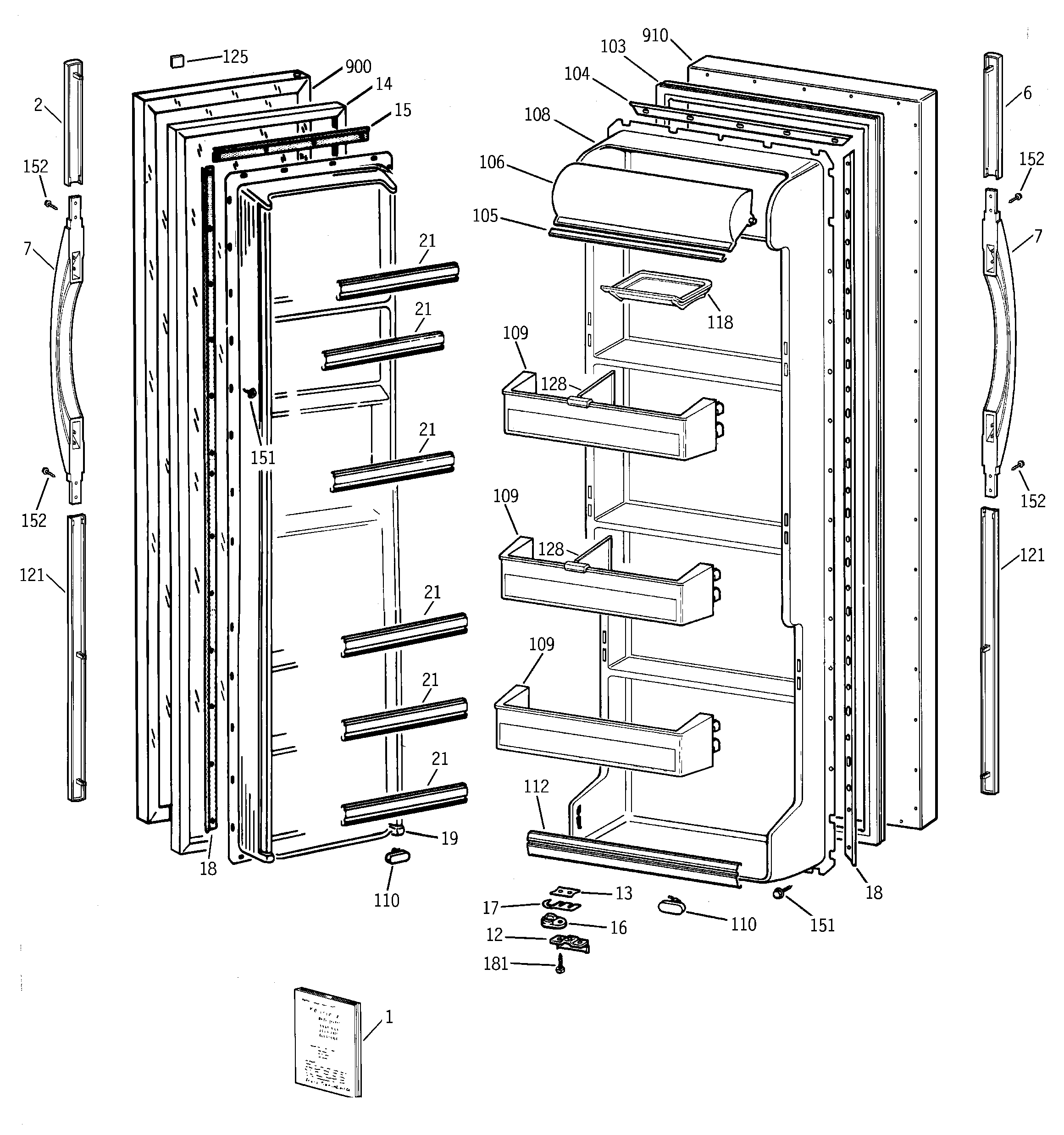 GE TFT20JABEWW doors diagram