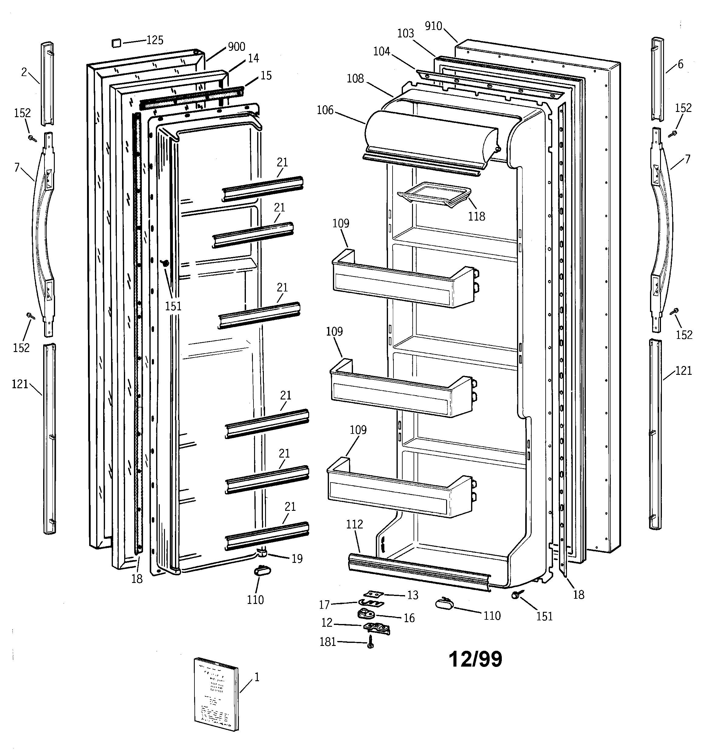 GE TFT20SABEWW doors diagram