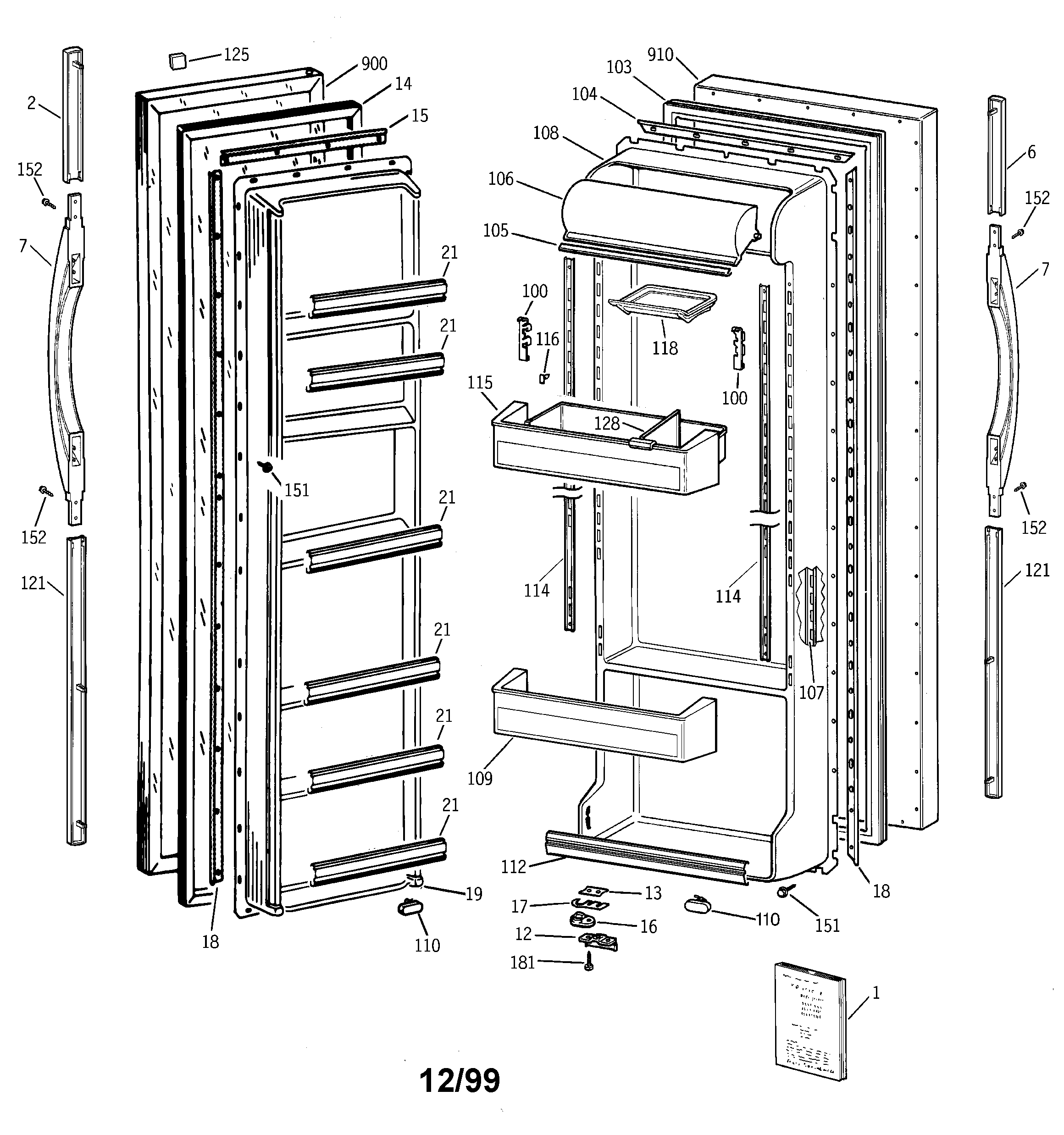 GE TFT22JABEAA doors diagram