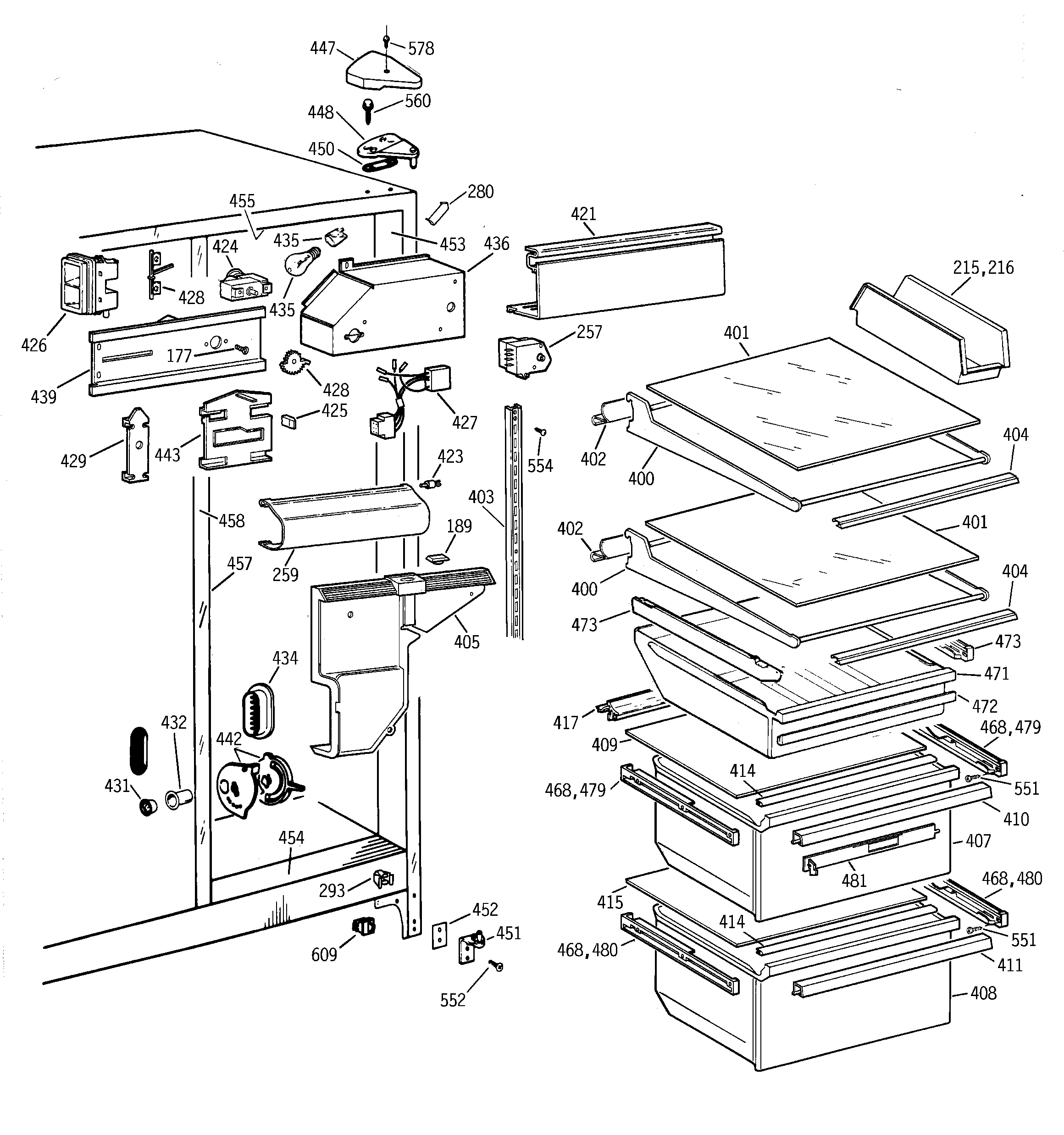 GE TFT22JABEAA fresh food section diagram