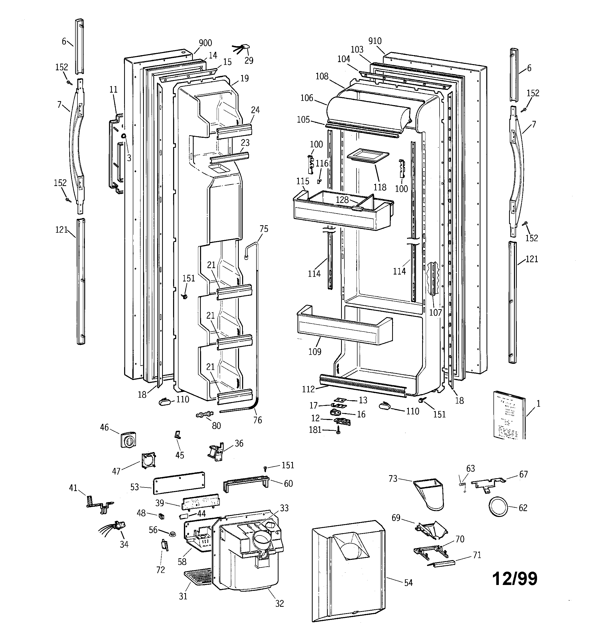 GE TFT22JWBEWW doors diagram