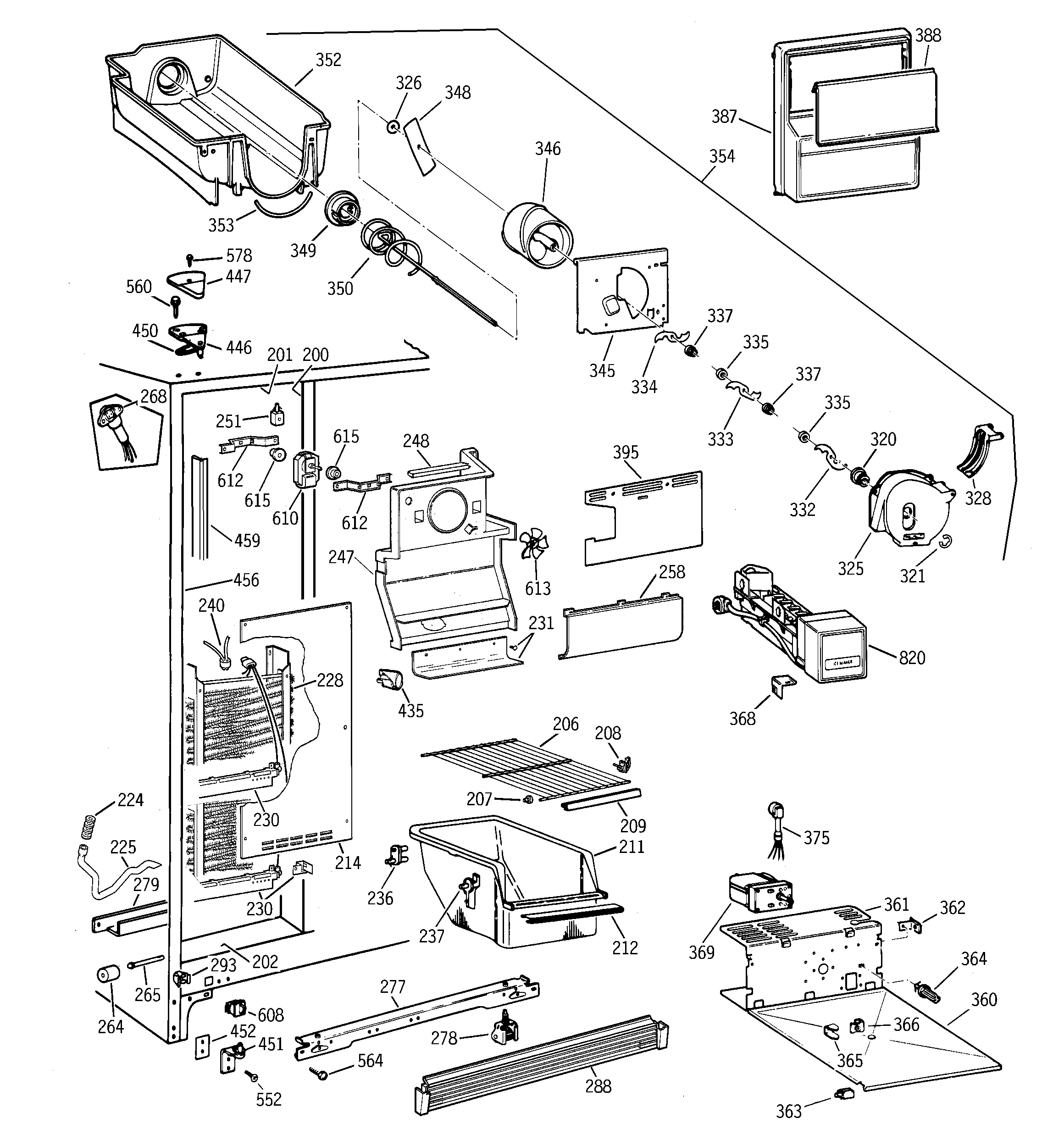GE TFT22JWBEWW freezer section diagram