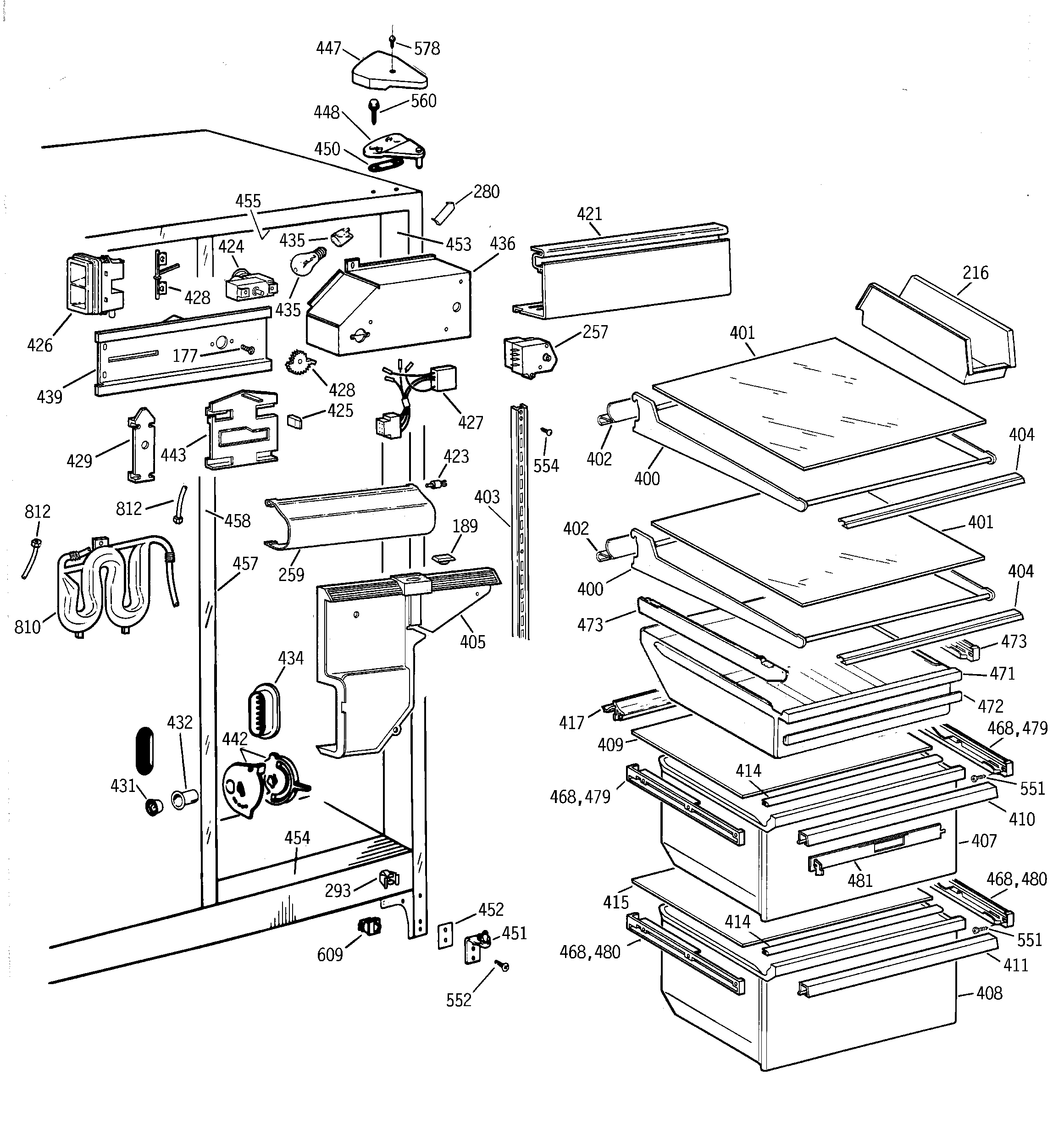 GE TFT22JWBEWW fresh food section diagram