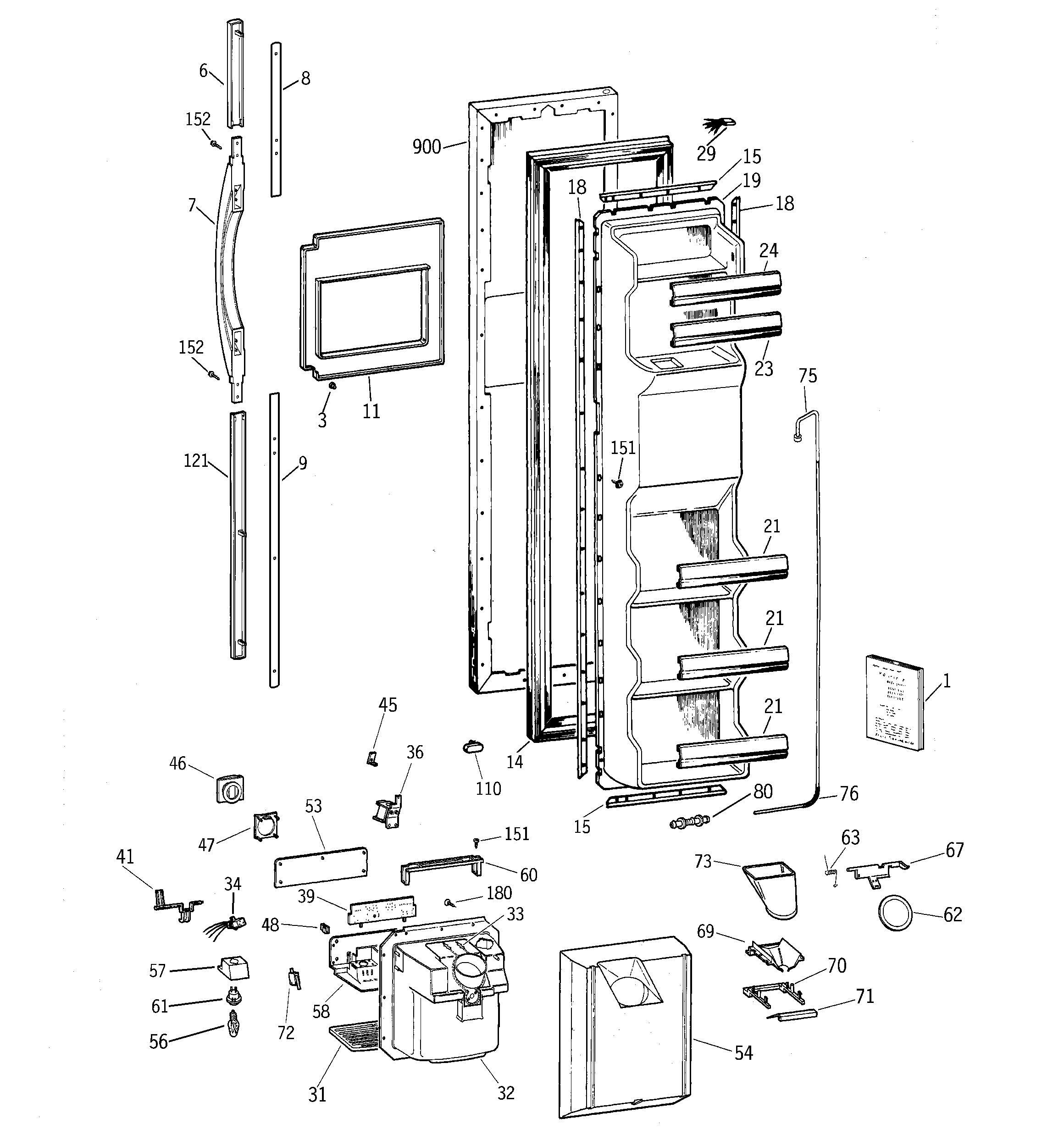 GE TFT22PRBEWW freezer door diagram