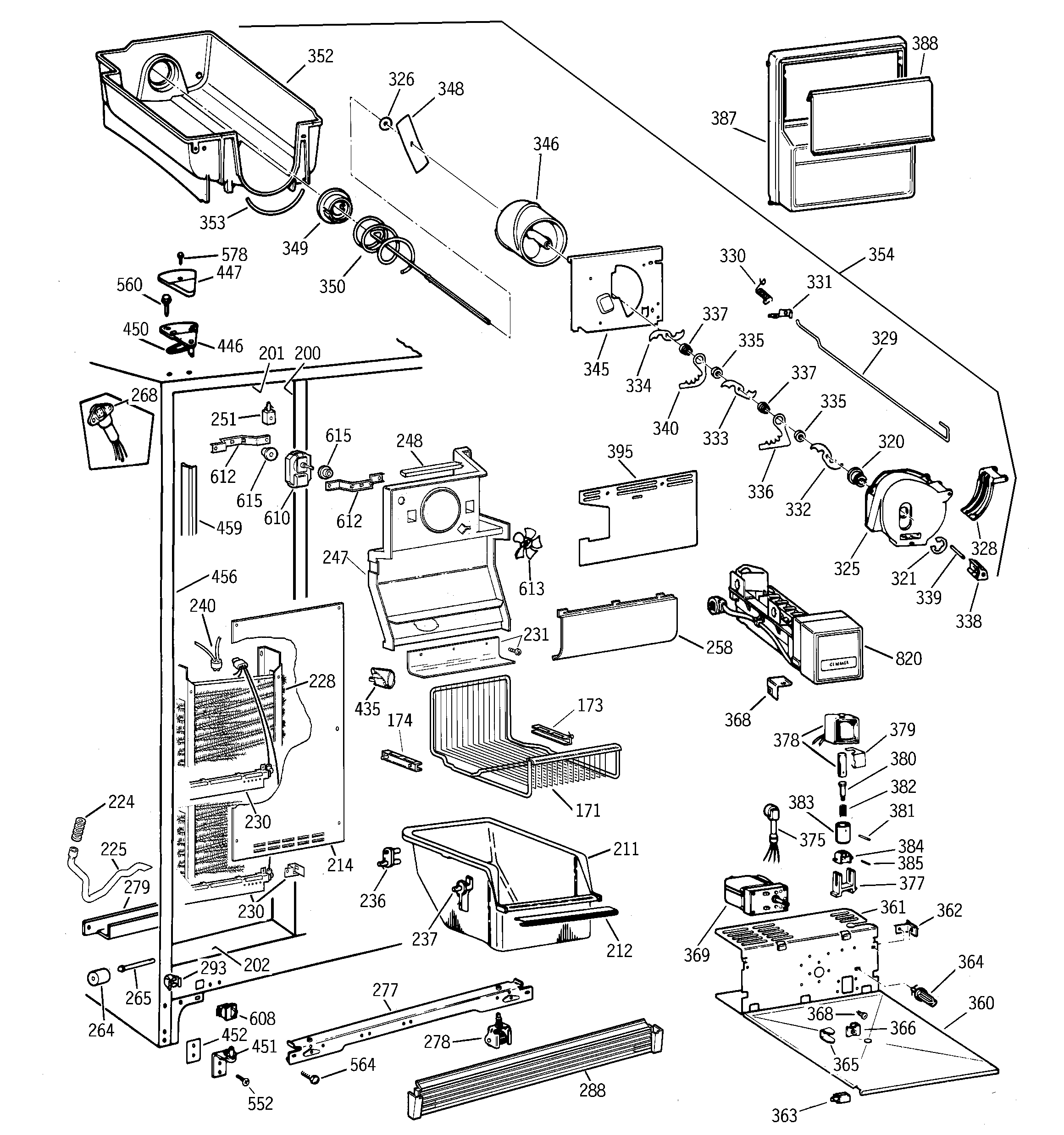GE TFT22PRBEWW freezer section diagram