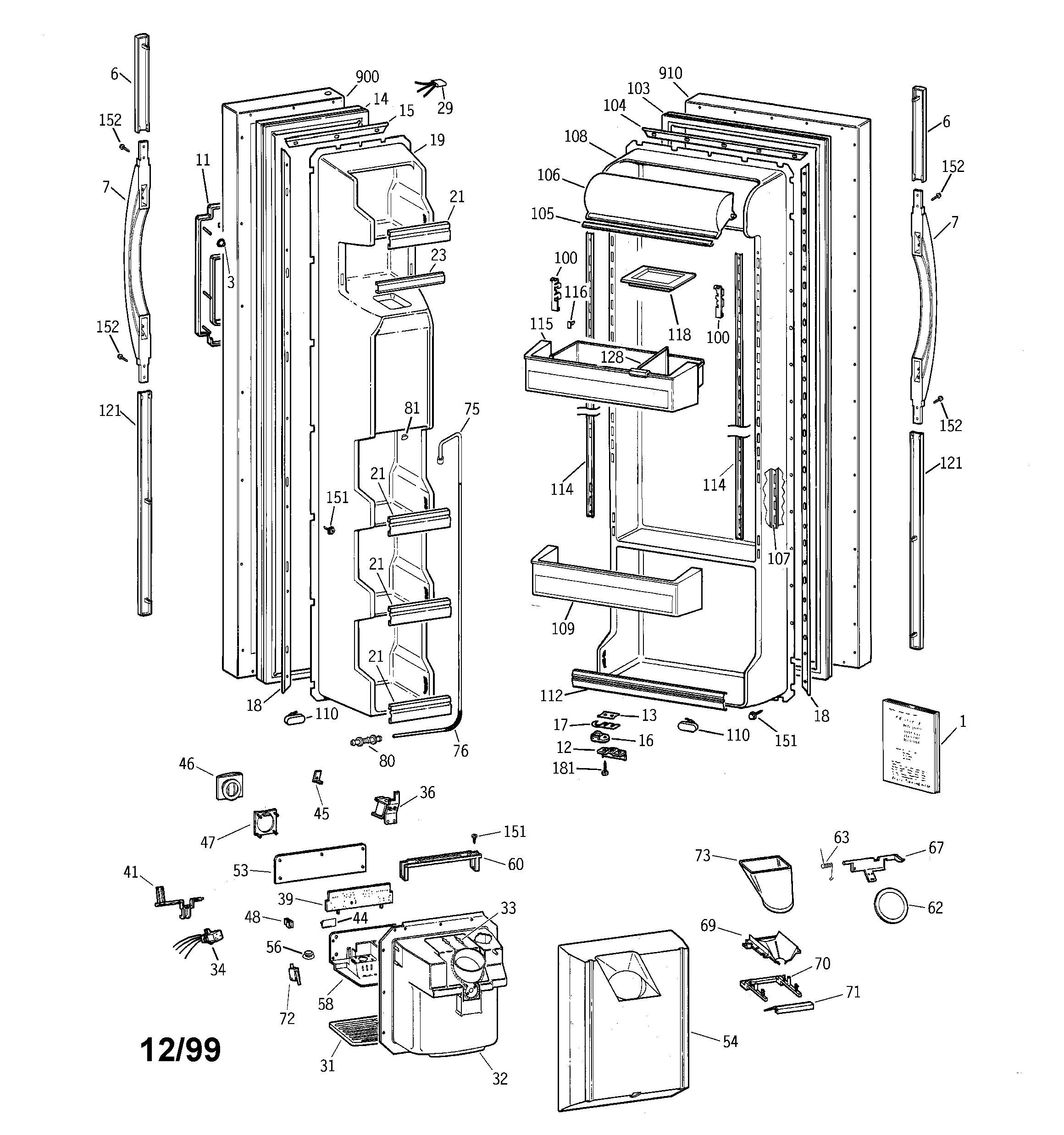 GE TFT25JWBEAA doors diagram
