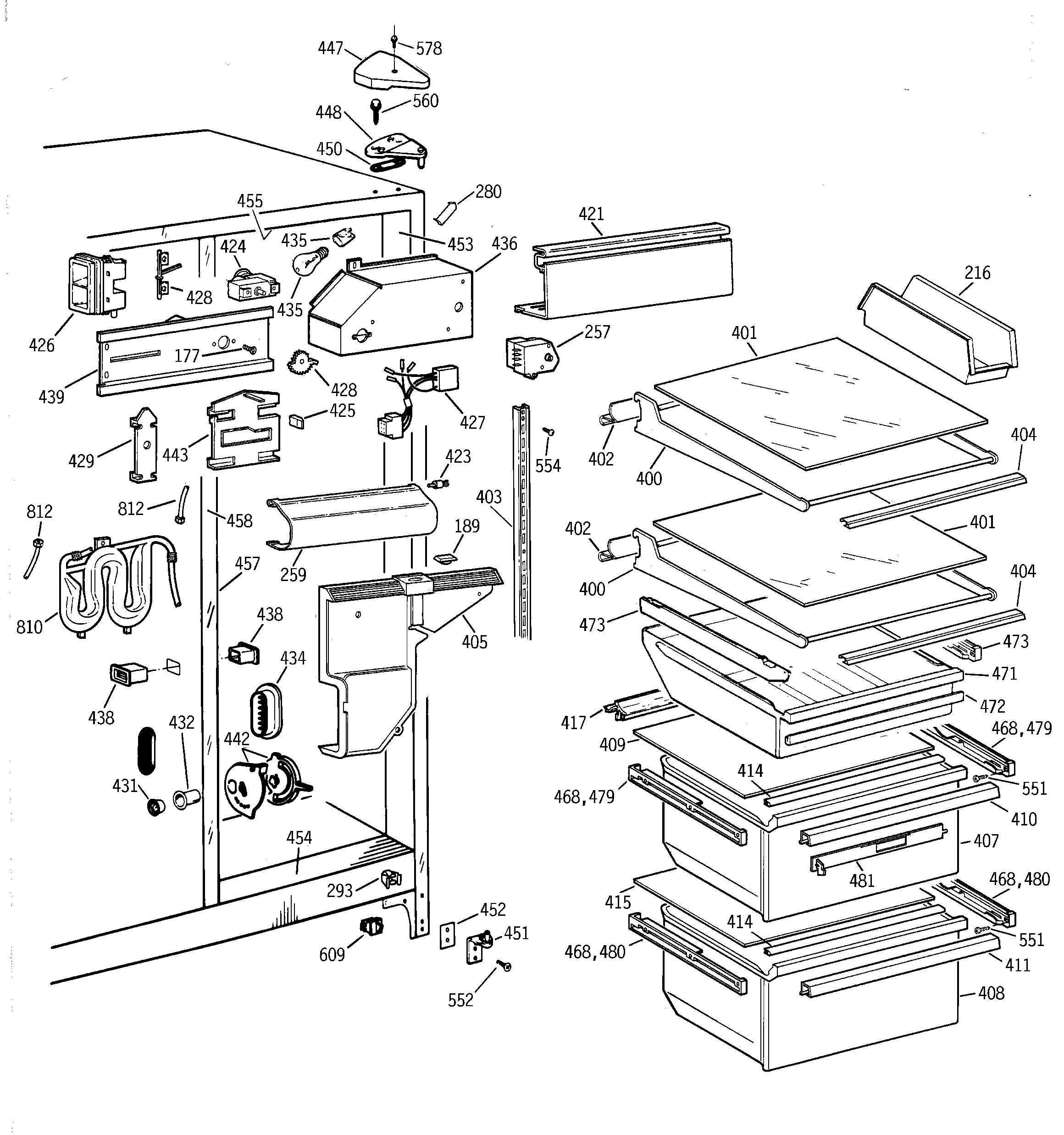GE TFT25JWBEAA fresh food section diagram