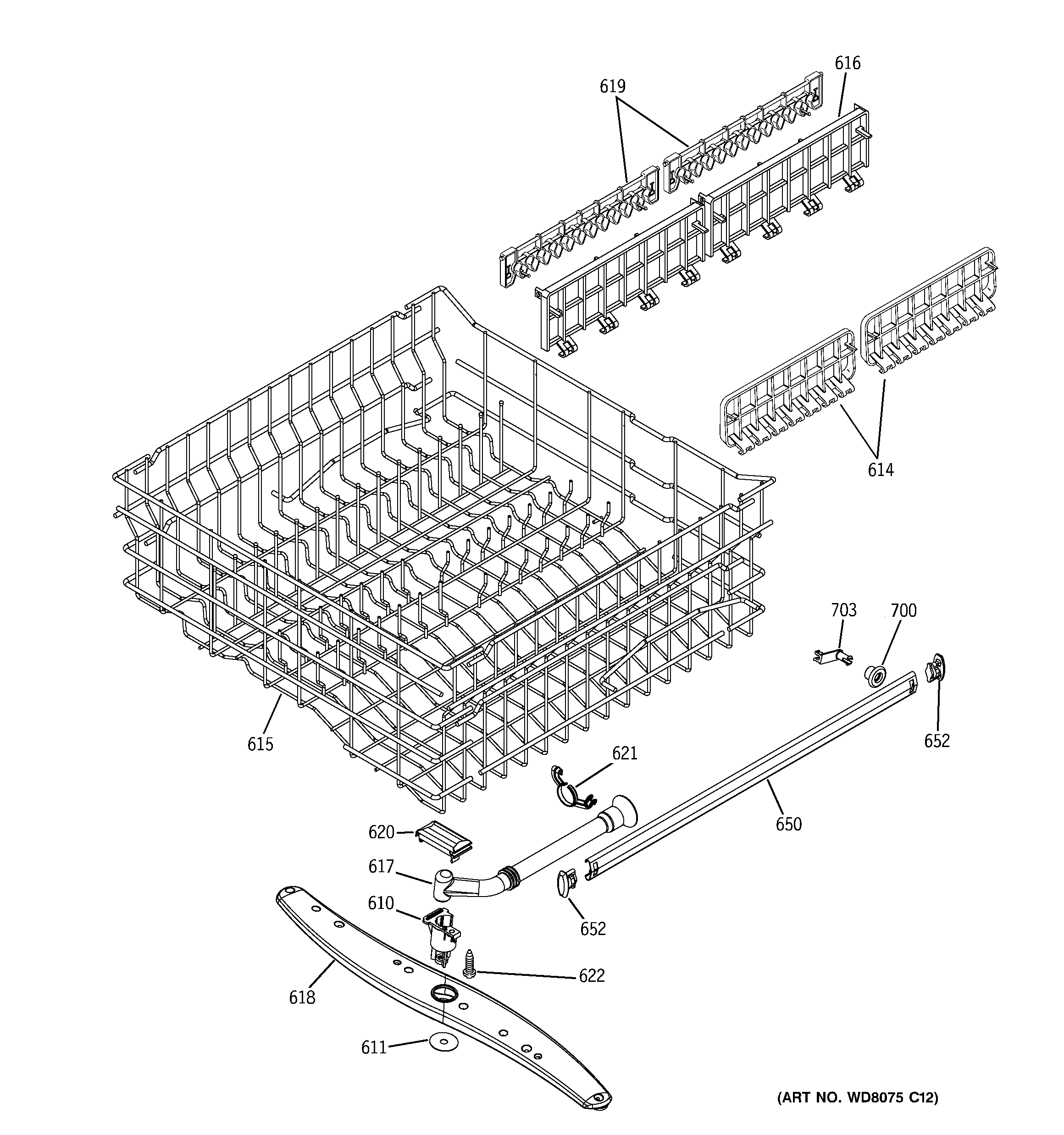 GE GHD6310L18SS upper rack assembly diagram