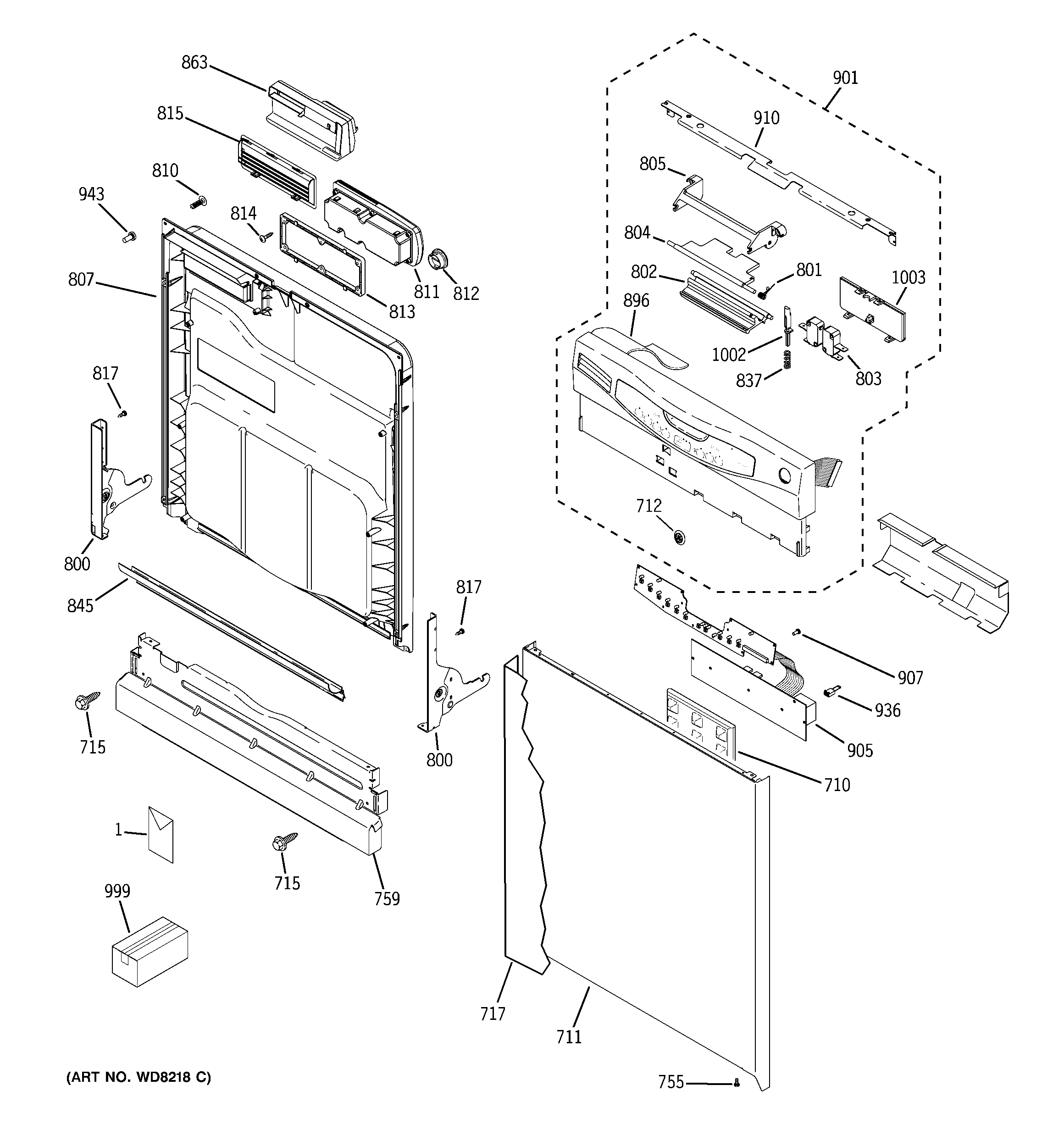GE GLD4209L20BB escutcheon & door assembly diagram