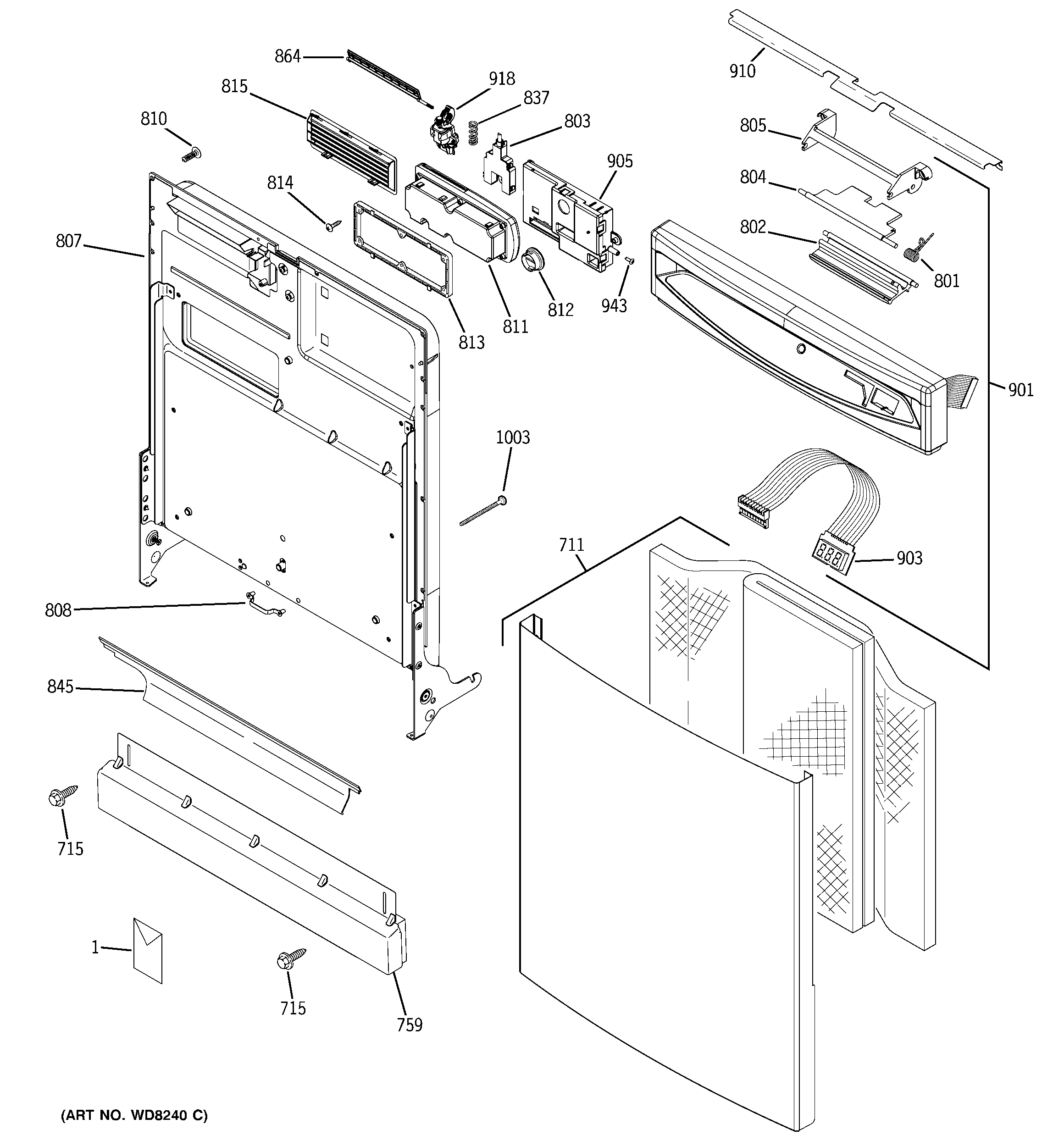 GE GSD6900N10CC escutcheon & door assembly diagram