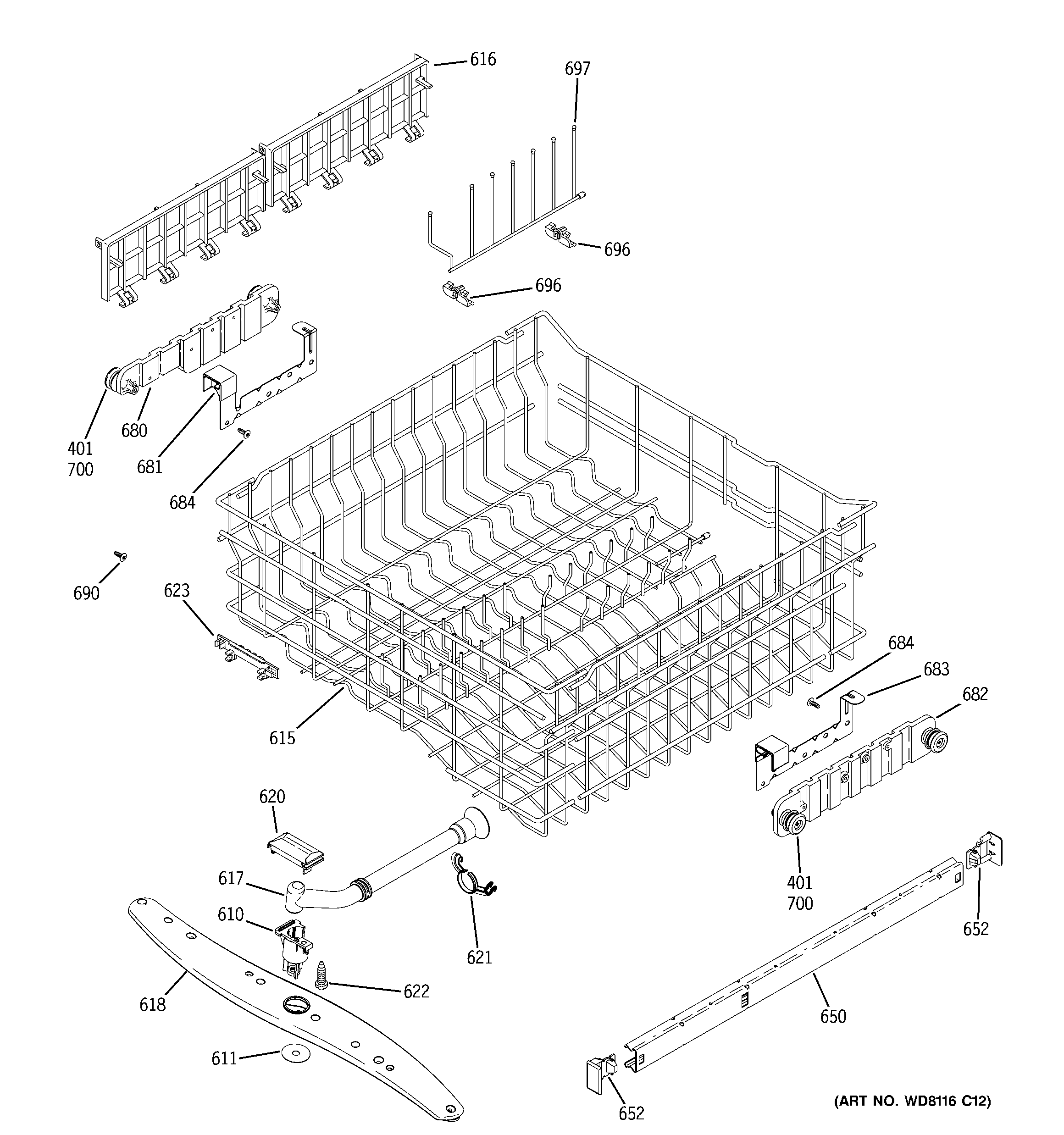 GE GSD6900N10CC upper rack asssembly diagram