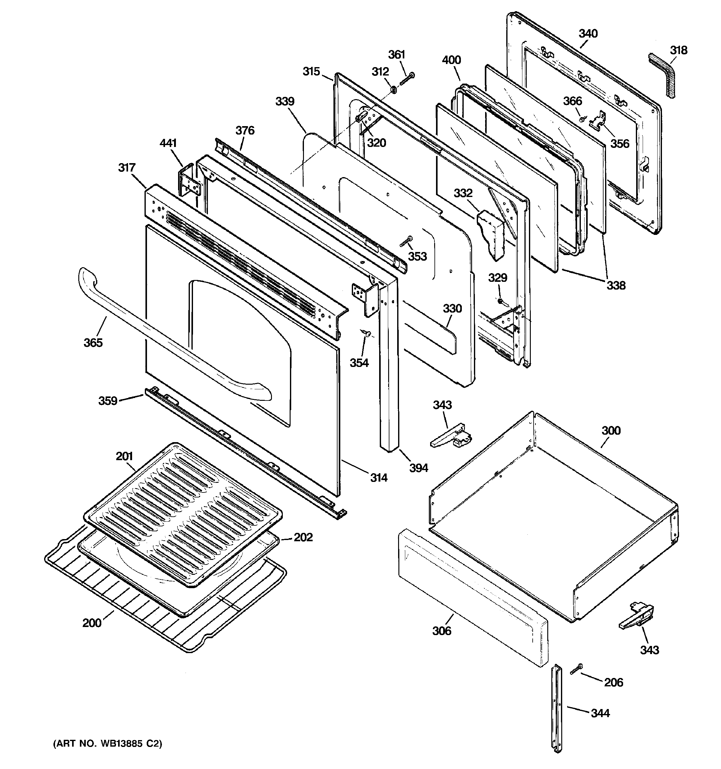 GE JGBP28DEL3CT door & drawer parts diagram