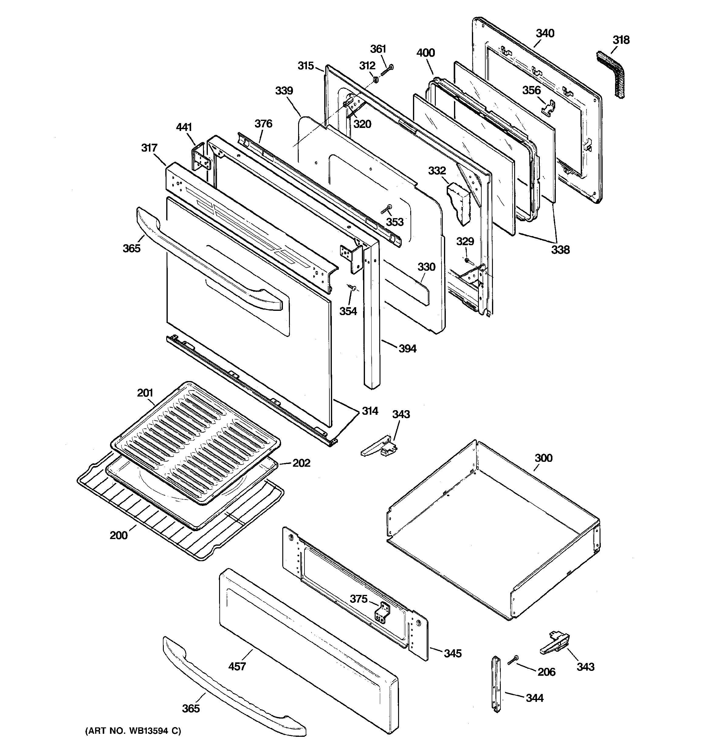 GE JGBP30SEK5SS door & drawer parts diagram