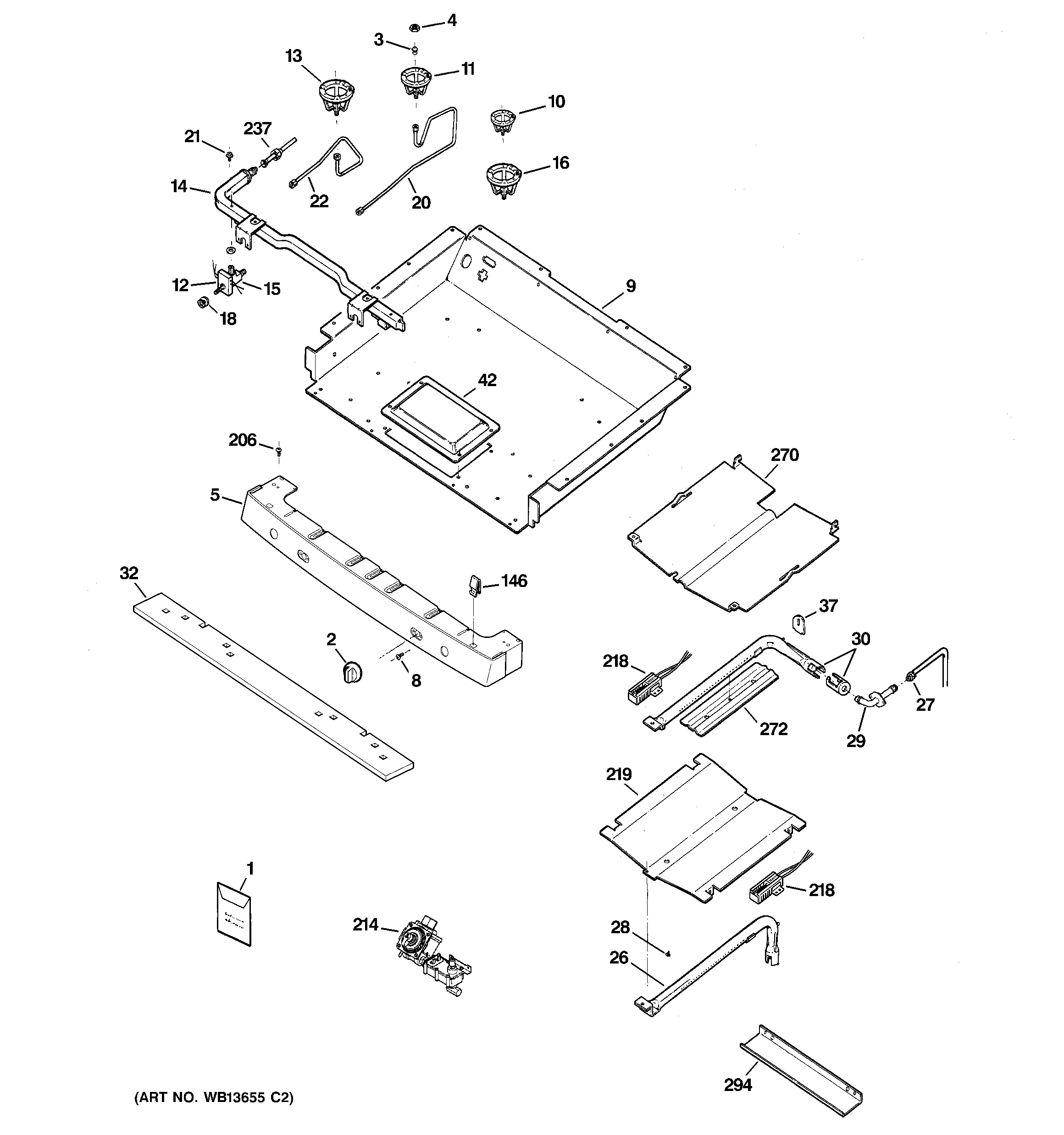 GE JGBP36SEL2SS gas & burner parts diagram